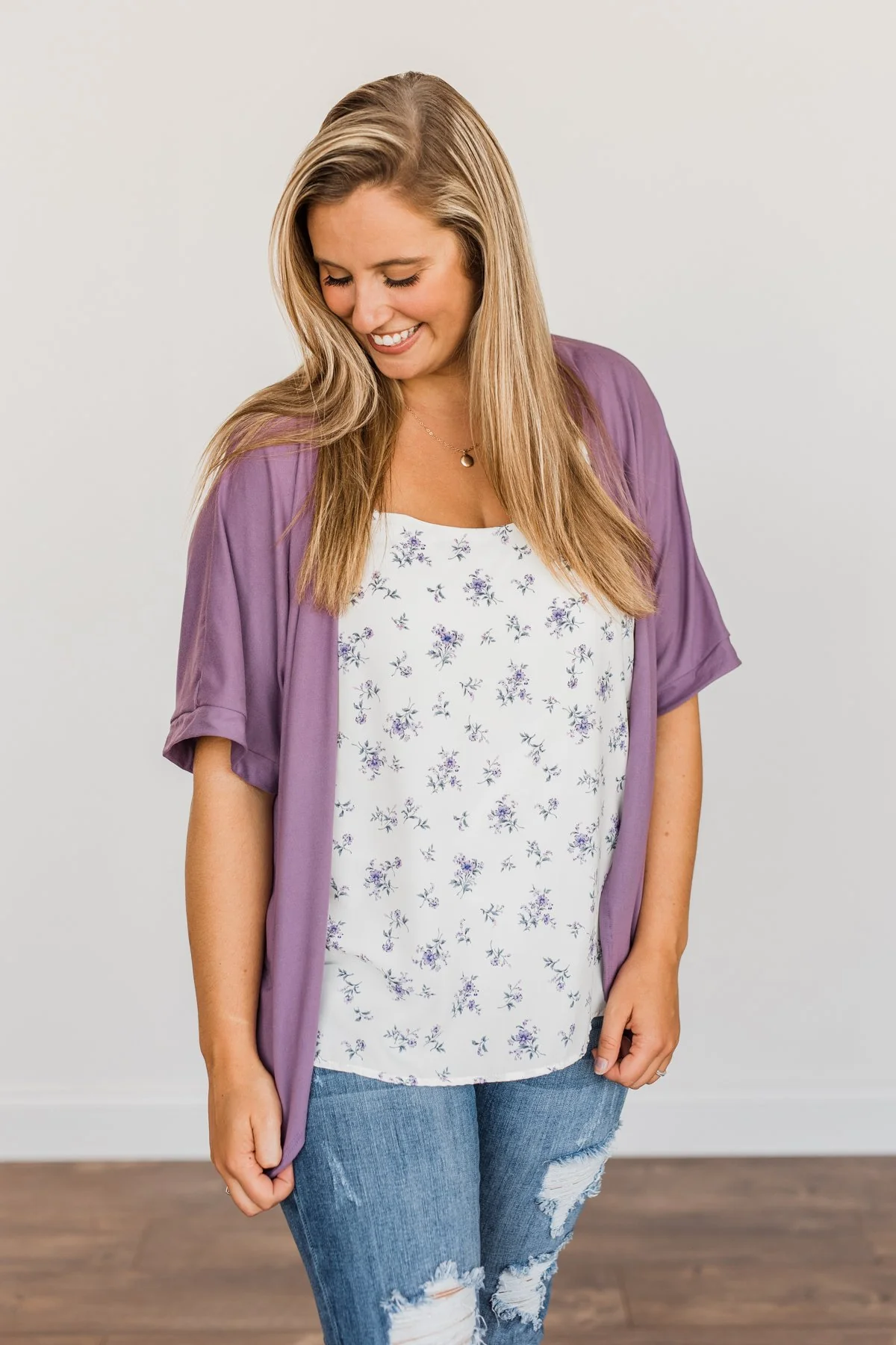 Tender Moments Short Sleeve Kimono- Purple - Image 3