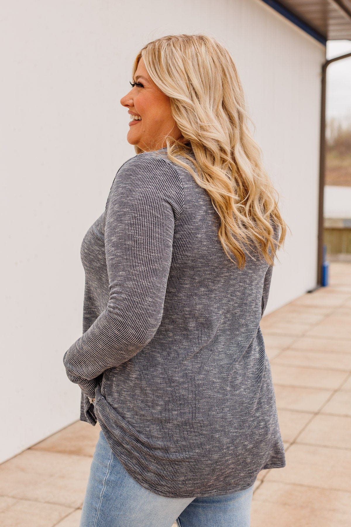 Thank Me Later Ribbed Knit Top- Dark Navy - Image 9