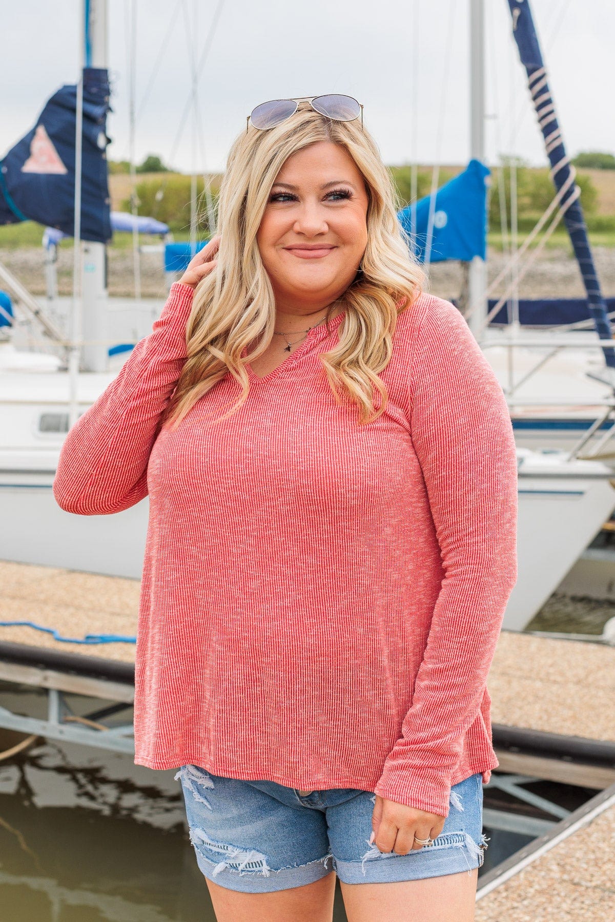 Thank Me Later Ribbed Knit Top- Red - Image 3