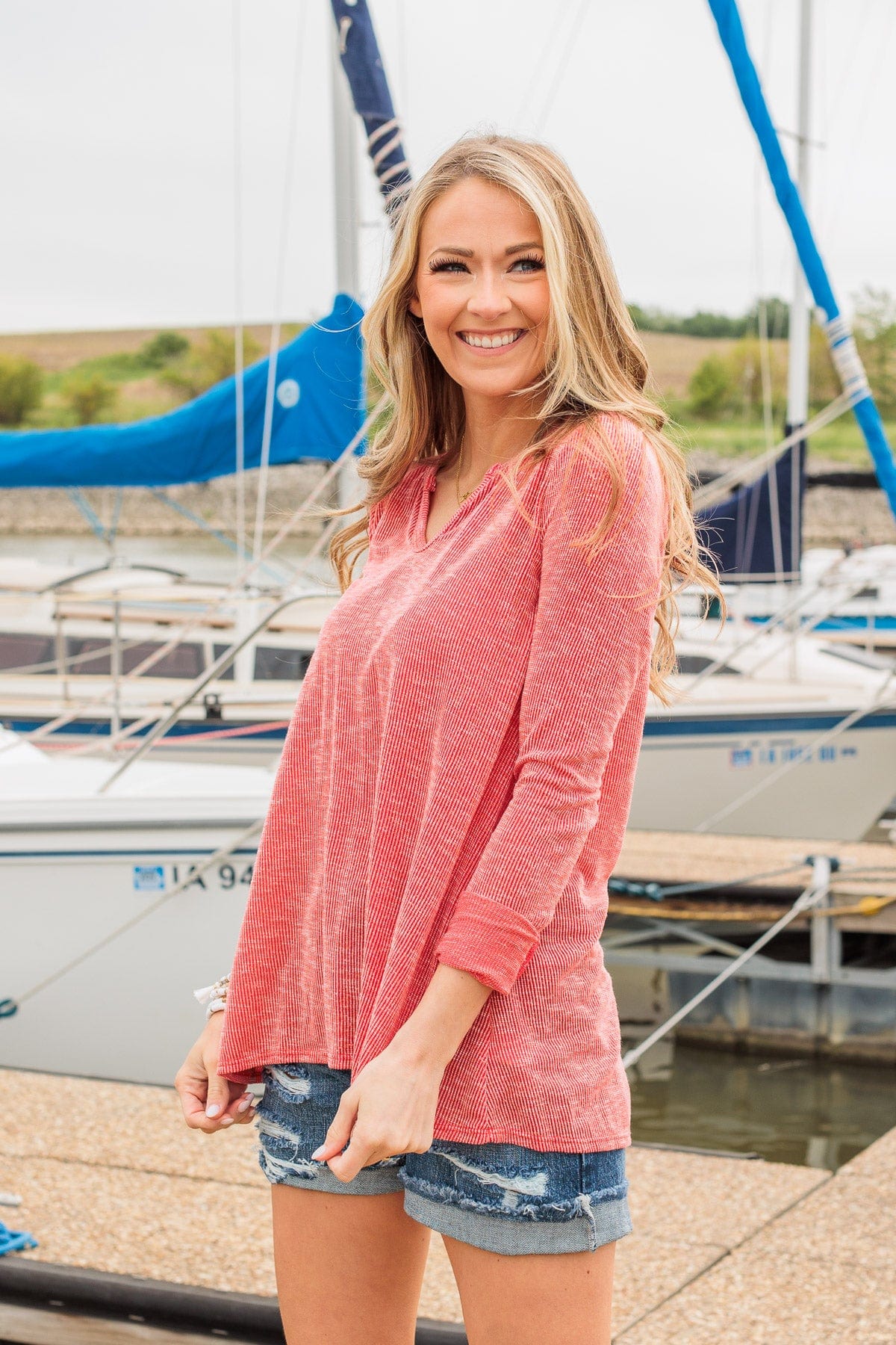 Thank Me Later Ribbed Knit Top- Red - Image 4