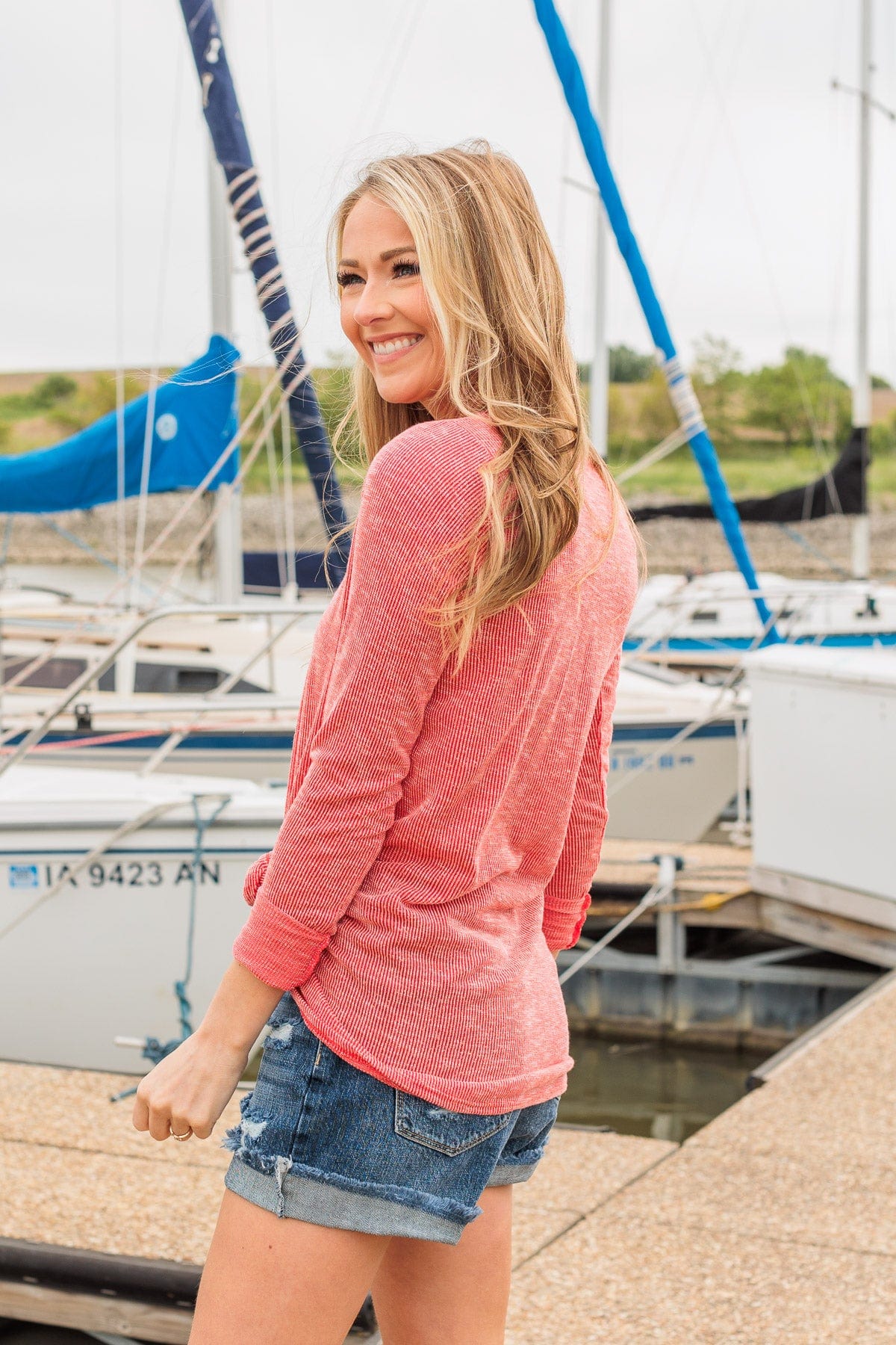 Thank Me Later Ribbed Knit Top- Red - Image 7