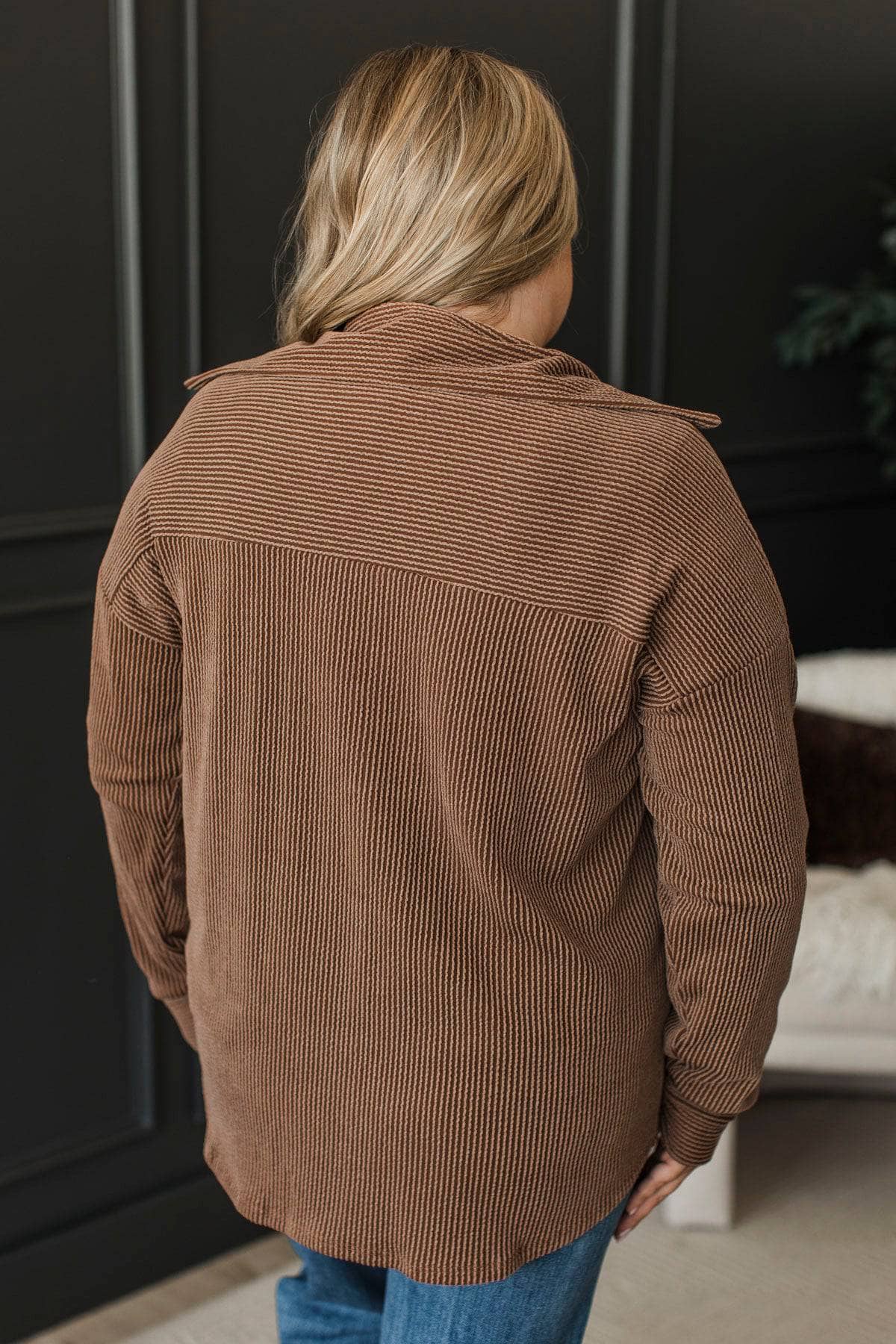 Thankful For Today Ribbed Button Top- Chocolate - Image 7