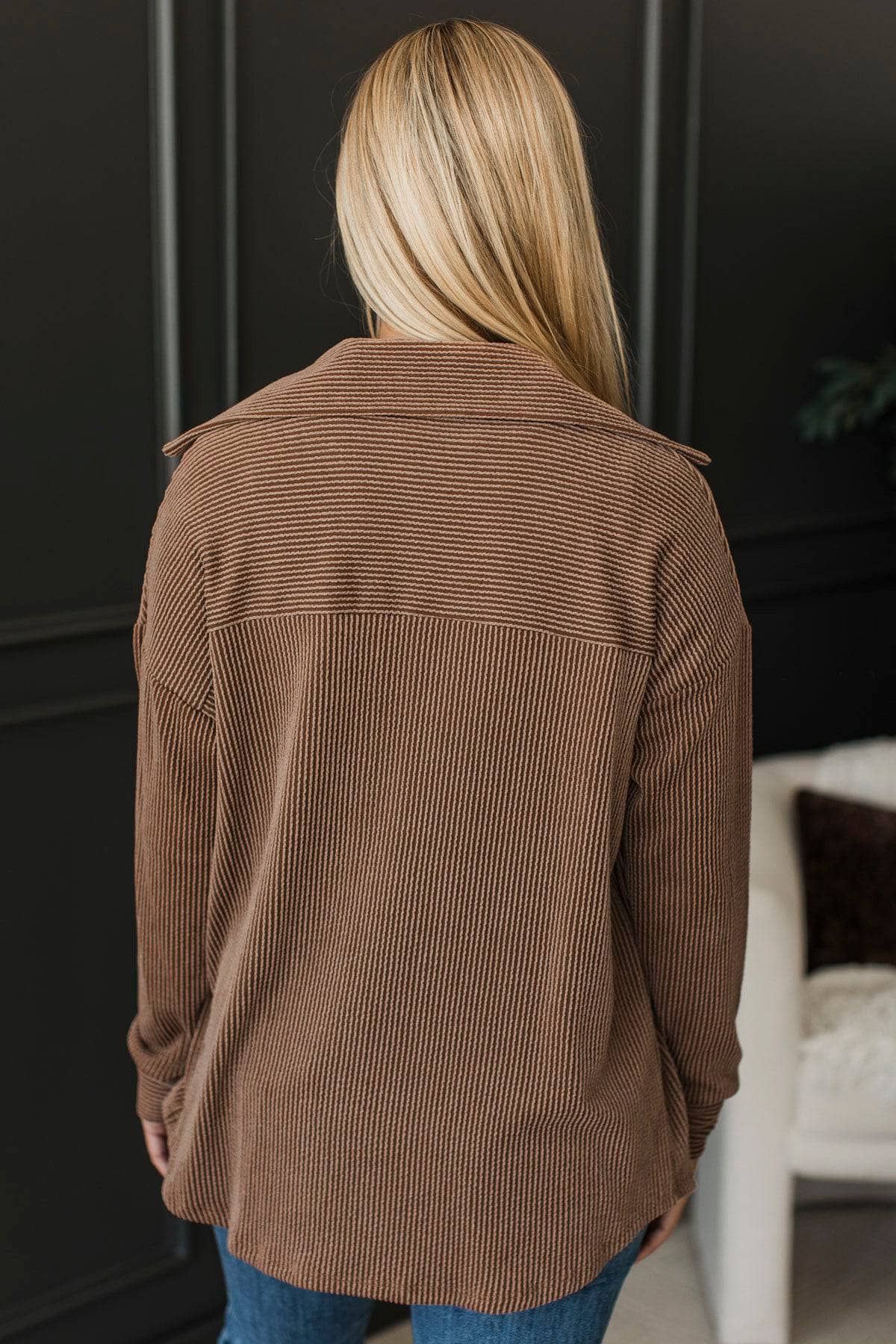 Thankful For Today Ribbed Button Top- Chocolate - Image 8