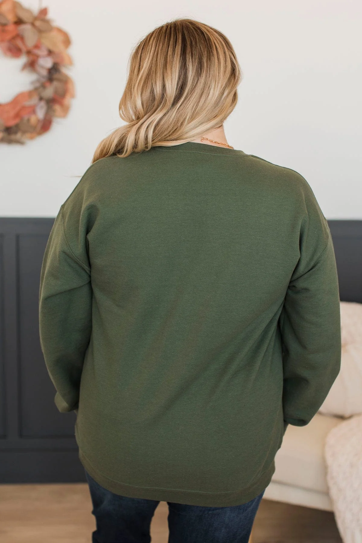 "Thanks + Giving" Crew Neck Pullover- Olive - Image 7