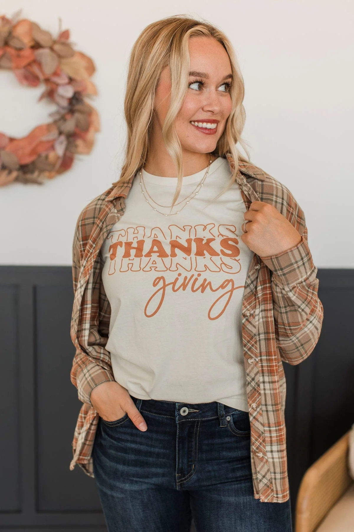 "Thanksgiving" Graphic Tee- Cream - Image 3