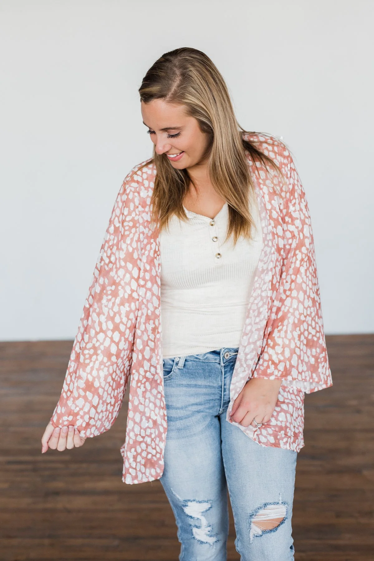 That Sweet Love Animal Print Kimono- Dusty Peach & Off White - Image 2