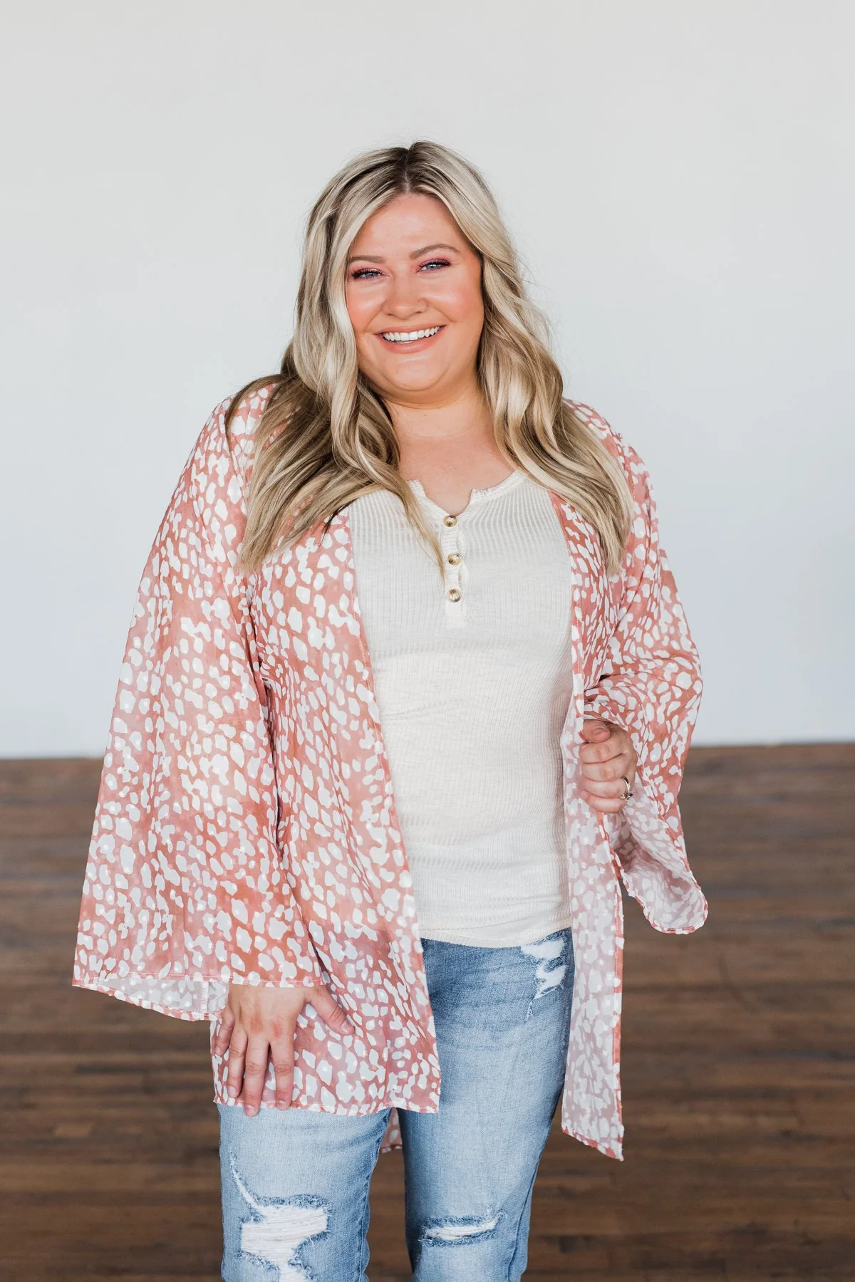 That Sweet Love Animal Print Kimono- Dusty Peach & Off White - Image 3