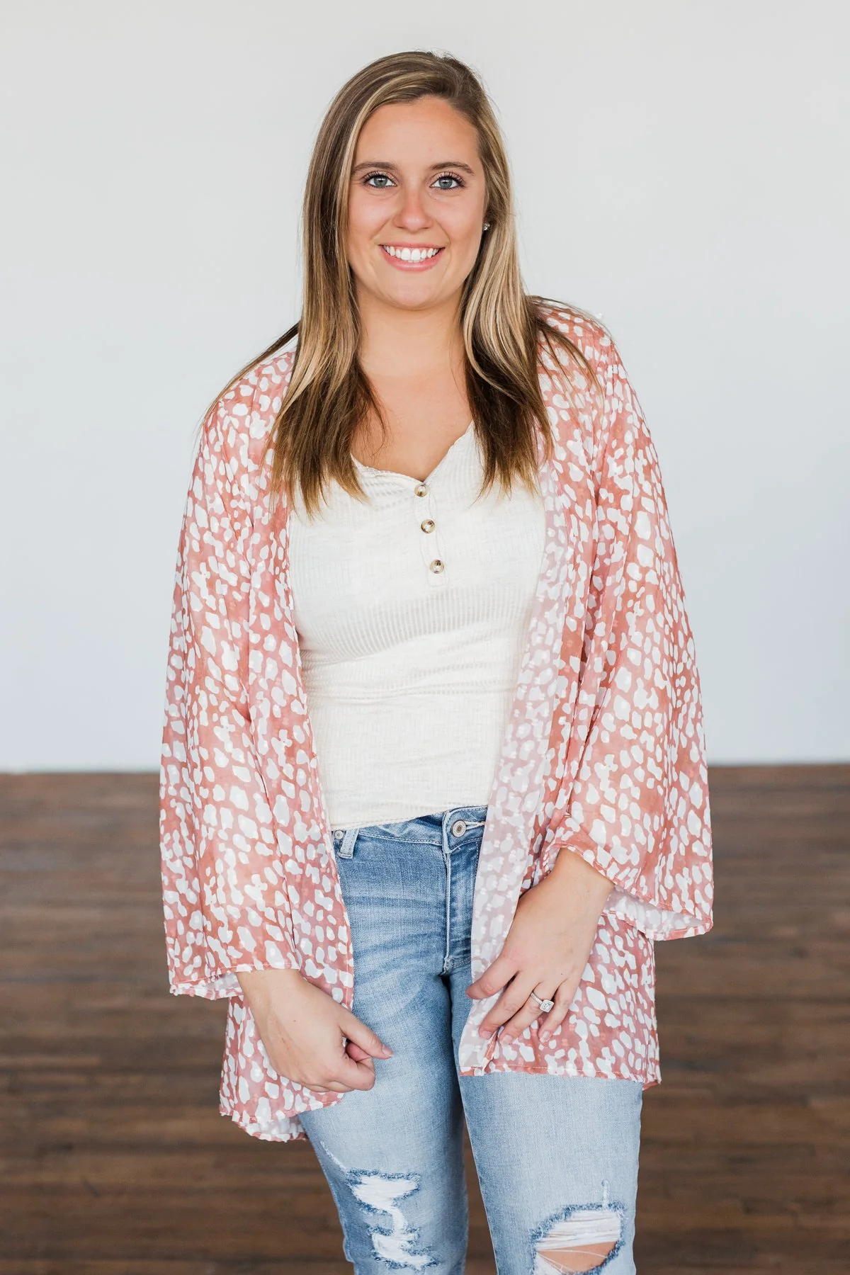 That Sweet Love Animal Print Kimono- Dusty Peach & Off White - Image 4
