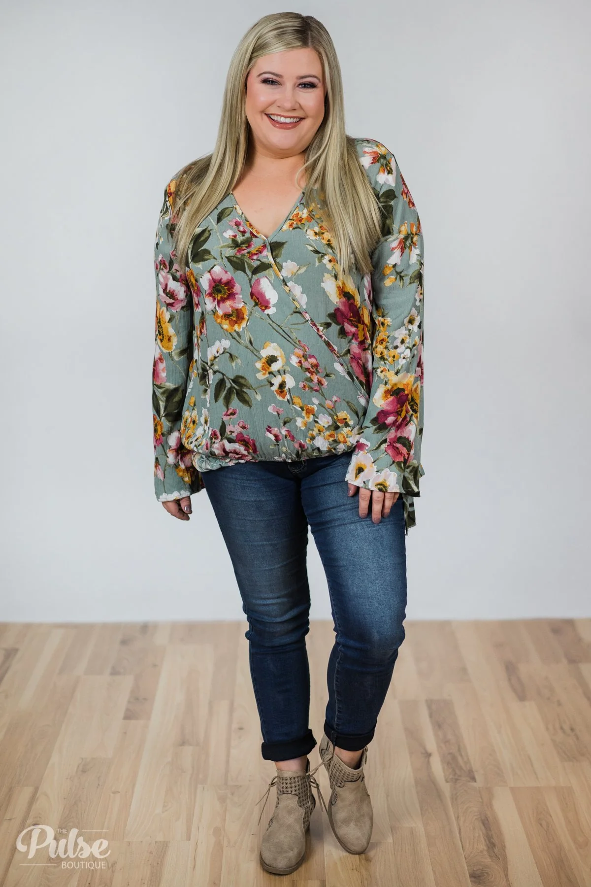 That's A Wrap Floral Top- Seafoam Green - Image 5