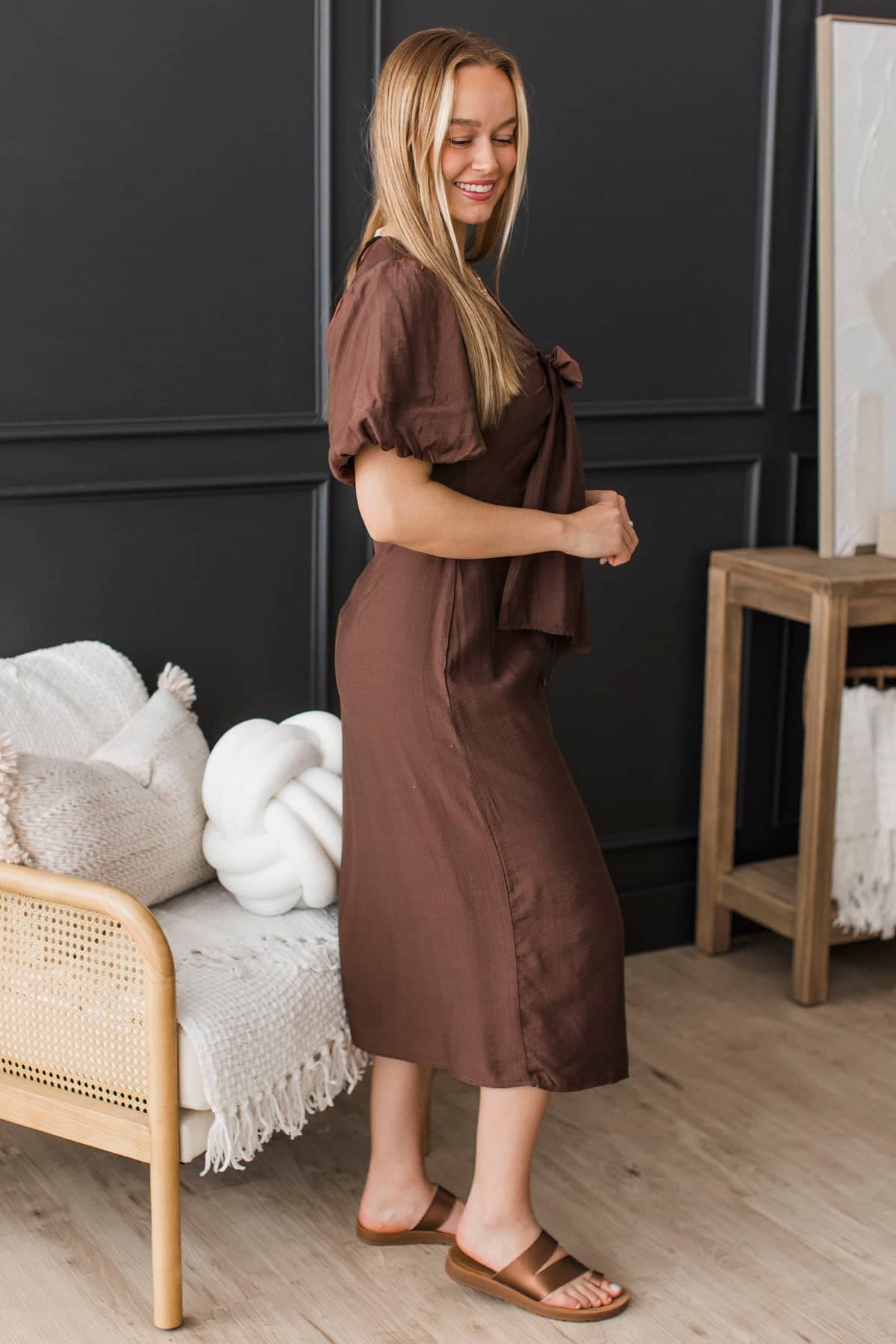 The Beauty Of Now Bow Tie Midi Dress- Chocolate - Image 2