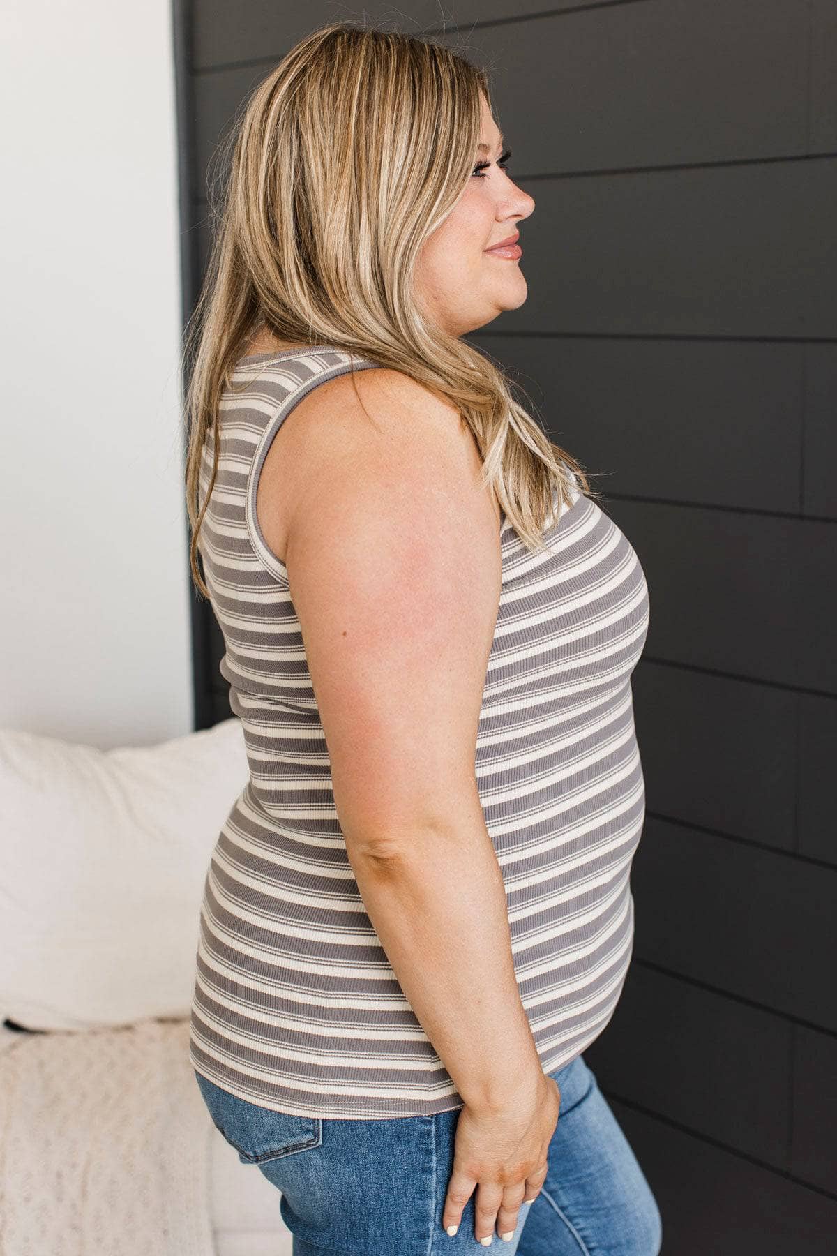 The Best Ever Striped Tank Top- Ivory & Dark Grey - Image 5