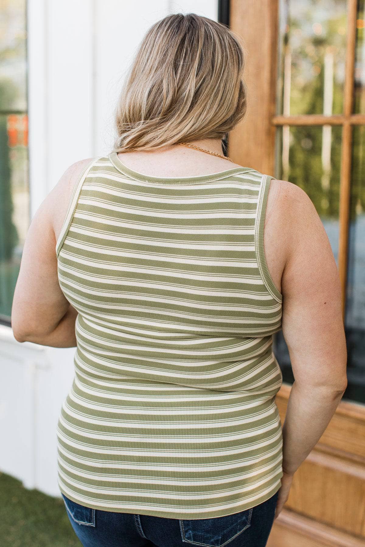 The Best Ever Striped Tank Top- Ivory & Moss Green - Image 8