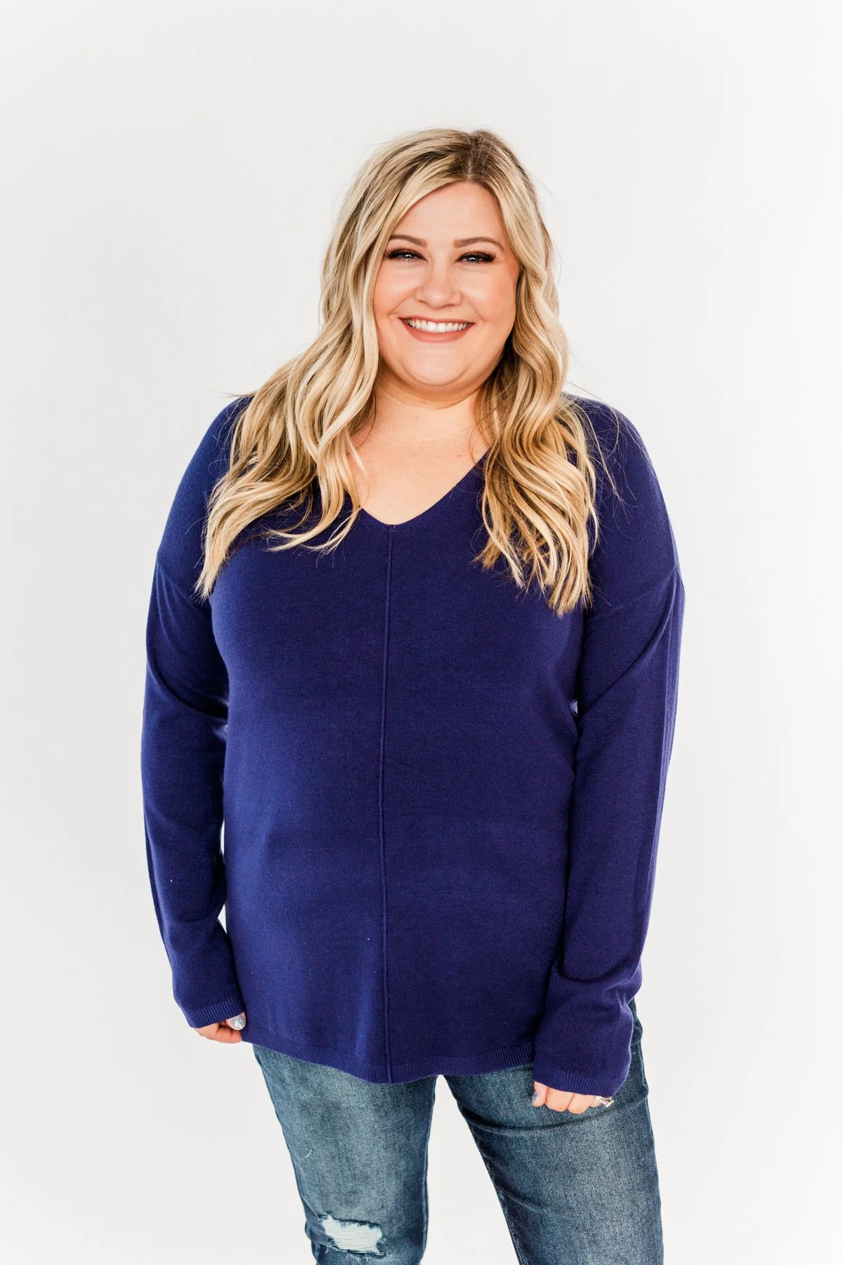 The Best Part V-Neck Sweater- Navy - Image 6