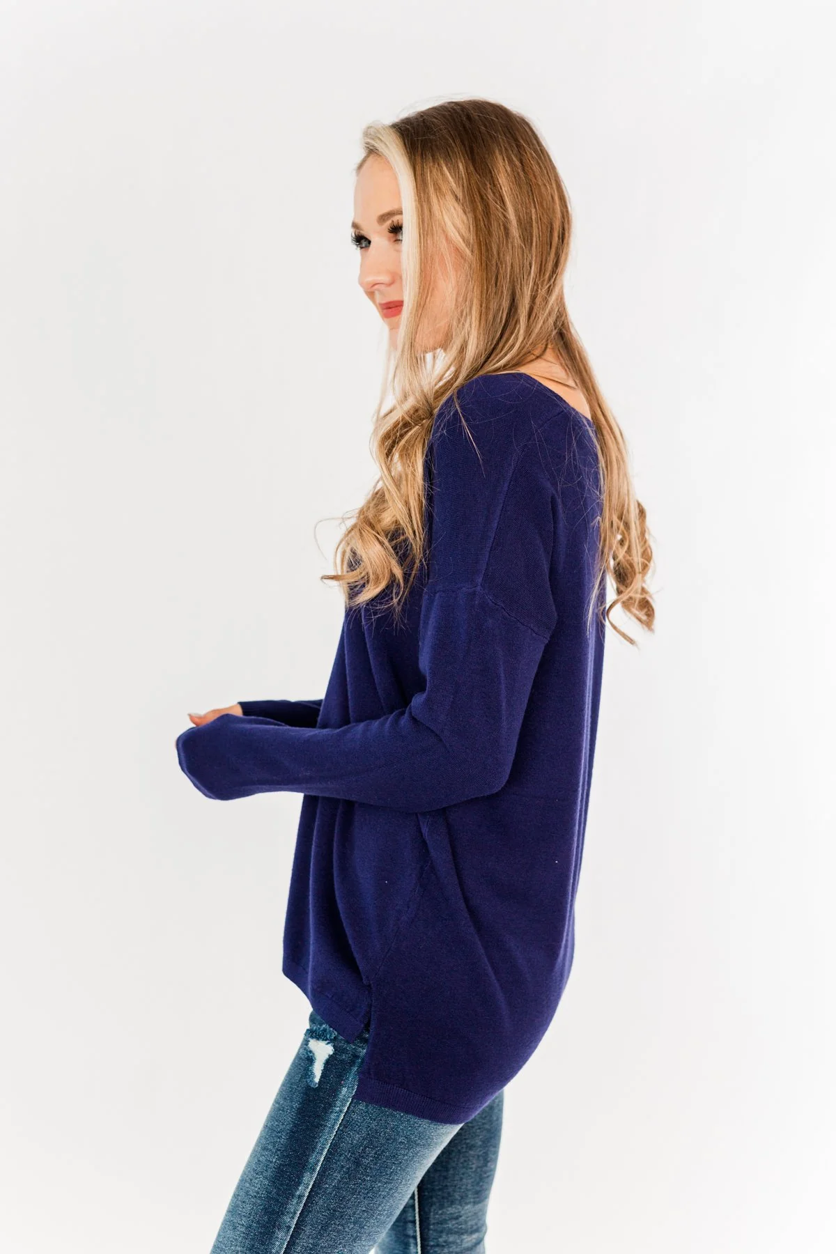 The Best Part V-Neck Sweater- Navy - Image 7