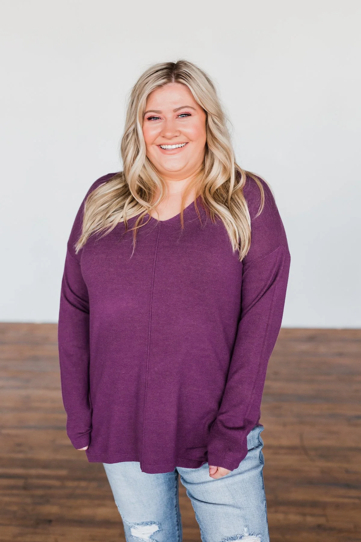 The Best Part V-Neck Sweater- Purple - Image 3