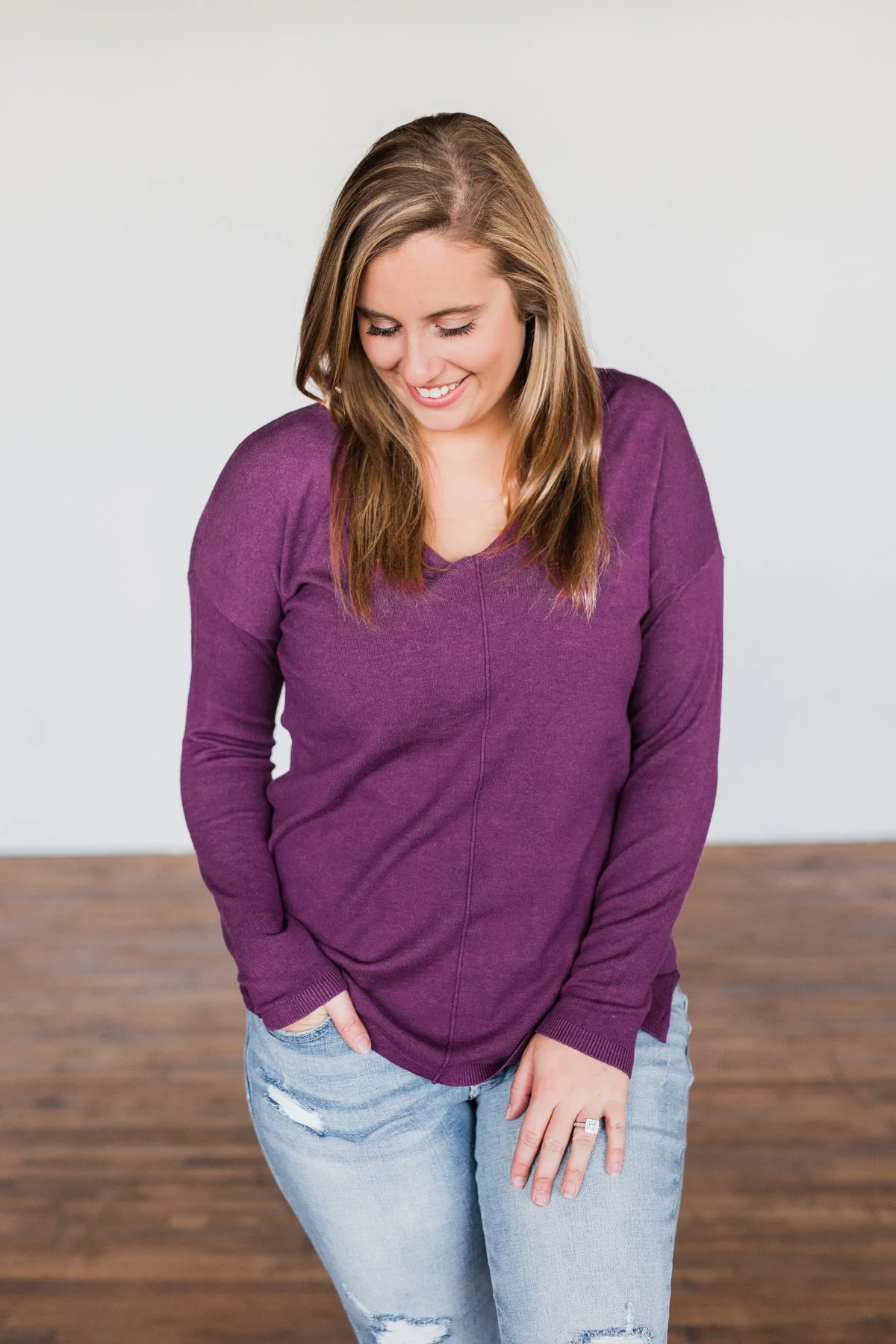 The Best Part V-Neck Sweater- Purple - Image 4