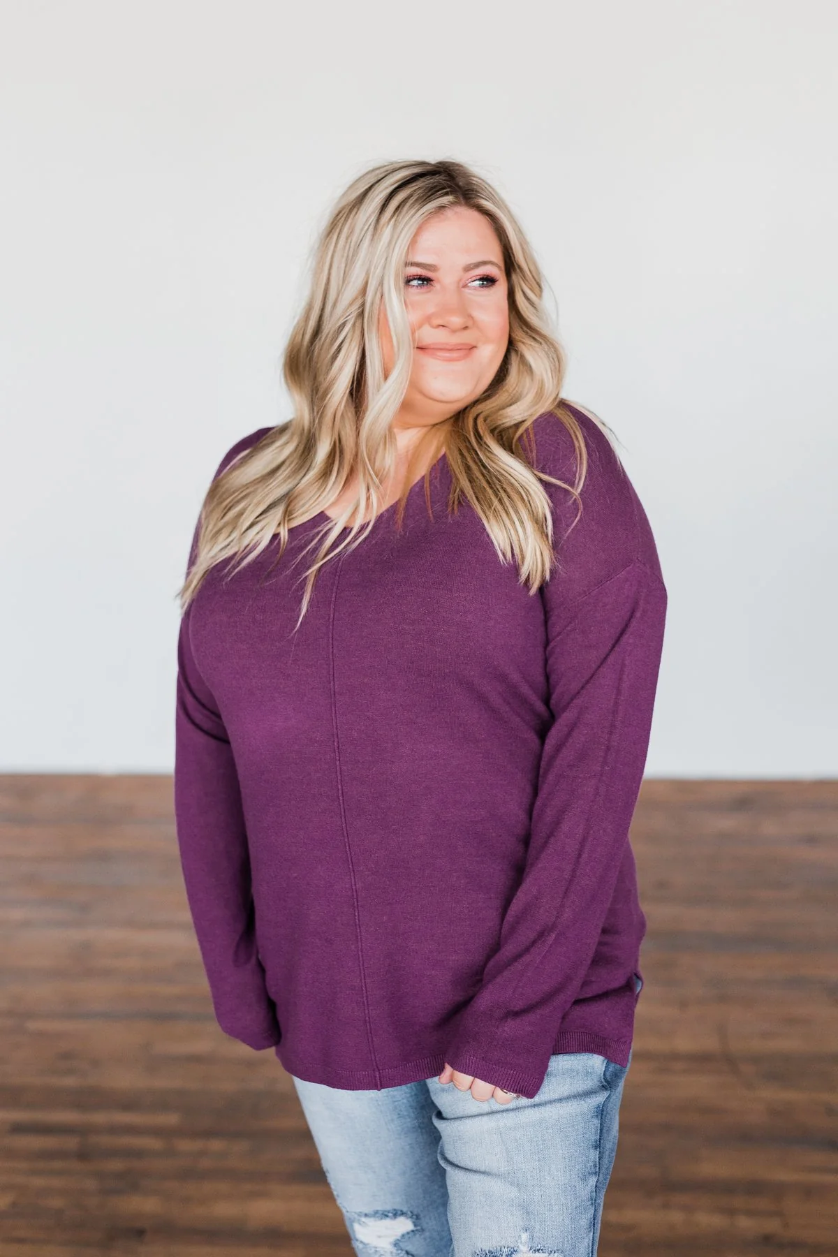 The Best Part V-Neck Sweater- Purple - Image 5
