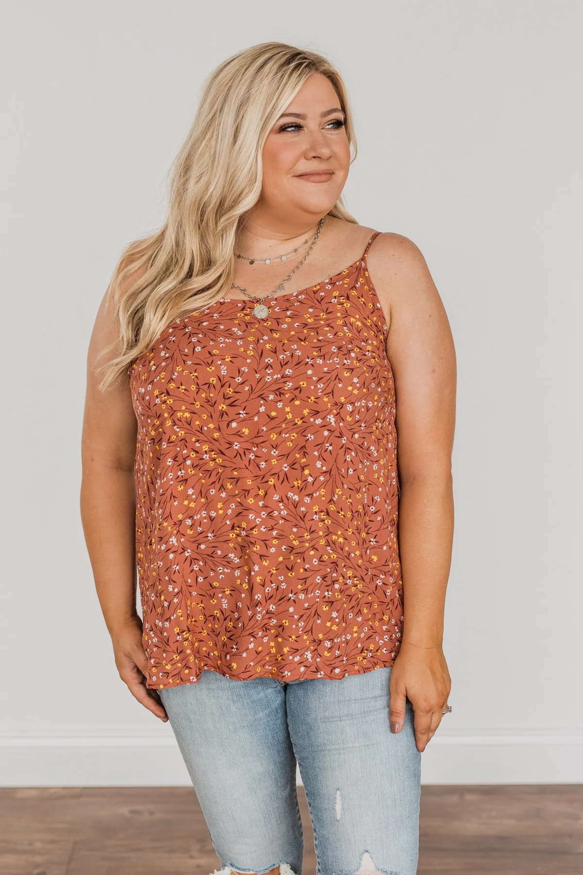 The Cutest Apple In The Orchard Floral Tank Top- Rust - Image 6