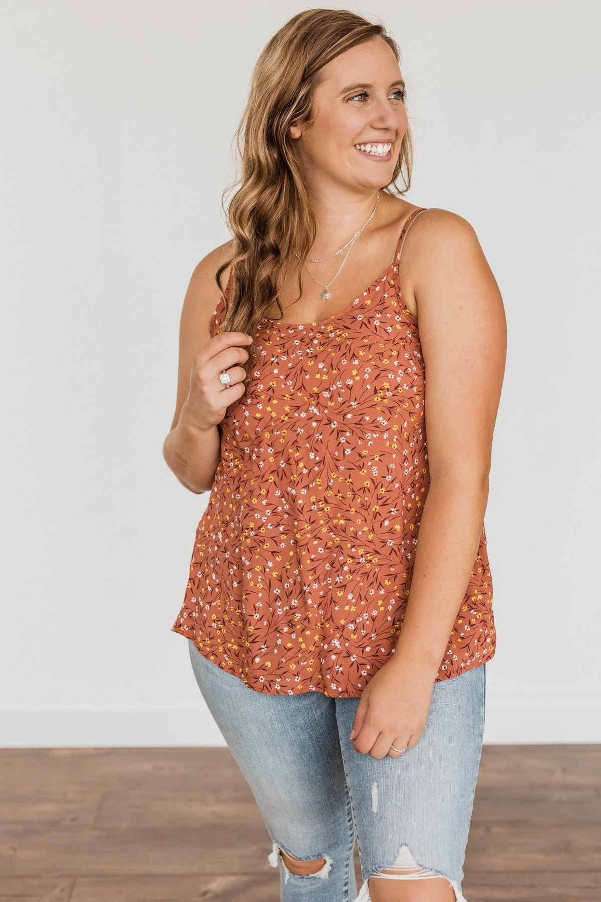 The Cutest Apple In The Orchard Floral Tank Top- Rust - Image 7