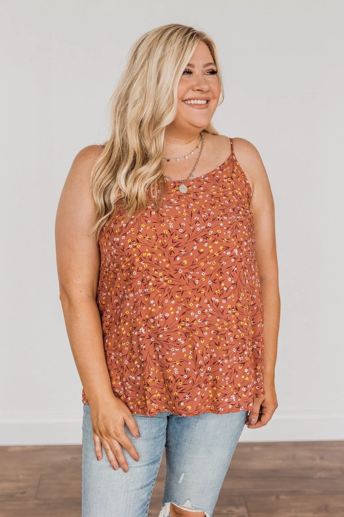 The Cutest Apple In The Orchard Floral Tank Top- Rust - Image 8