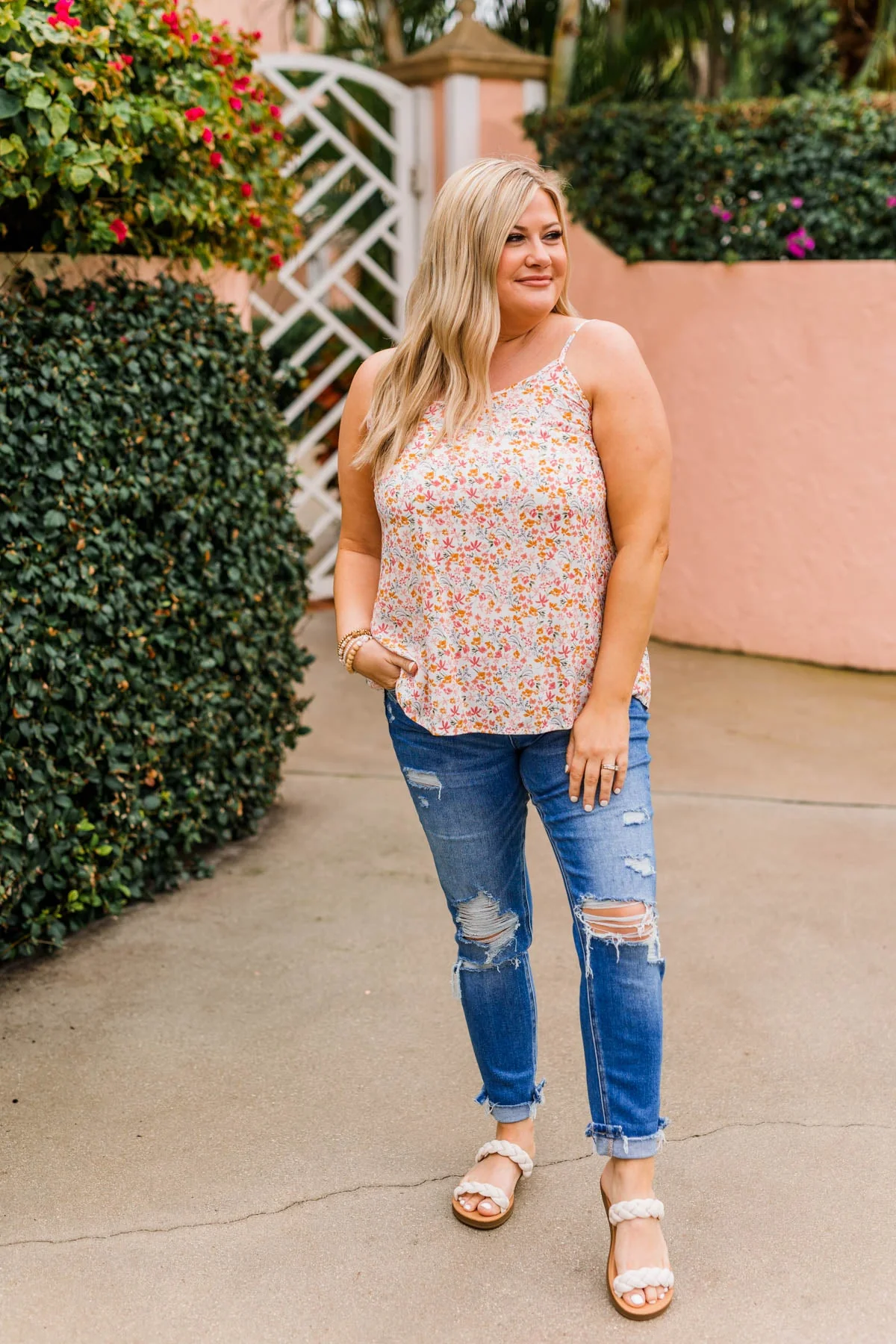 The Cutest Flower In The Field Floral Tank Top- Ivory - Image 2