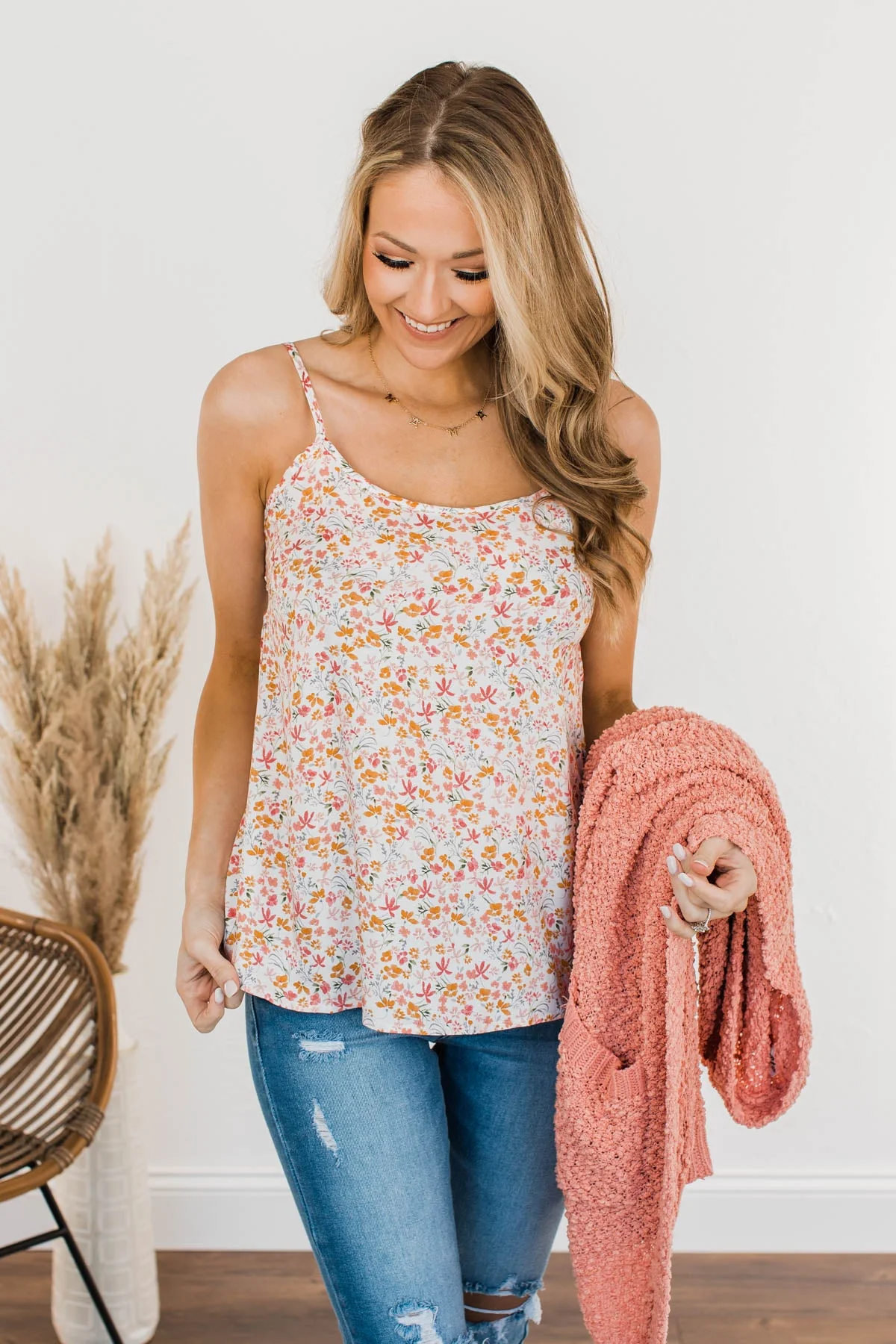 The Cutest Flower In The Field Floral Tank Top- Ivory - Image 9