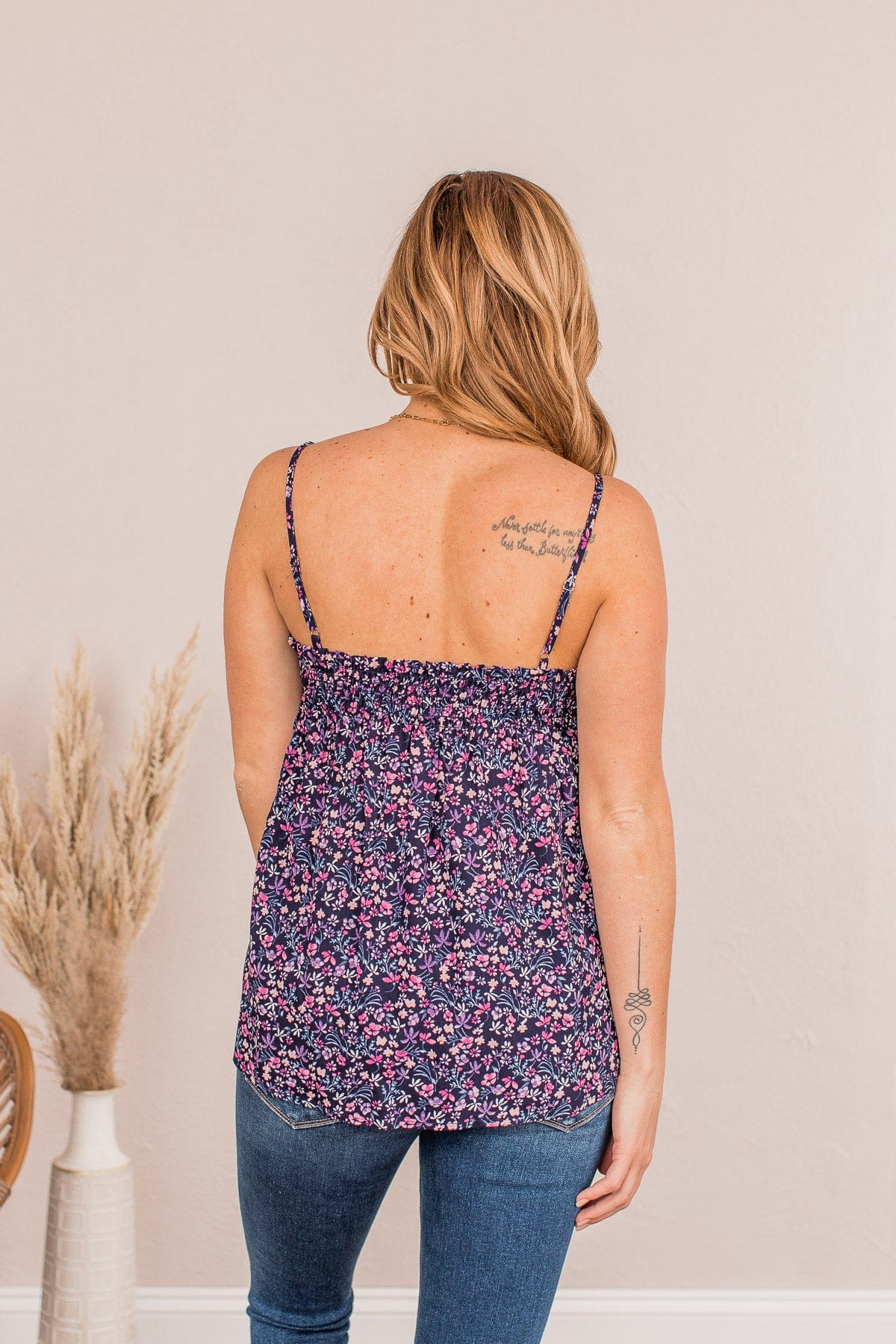 The Cutest Flower In The Field Floral Tank Top- Navy - Image 7