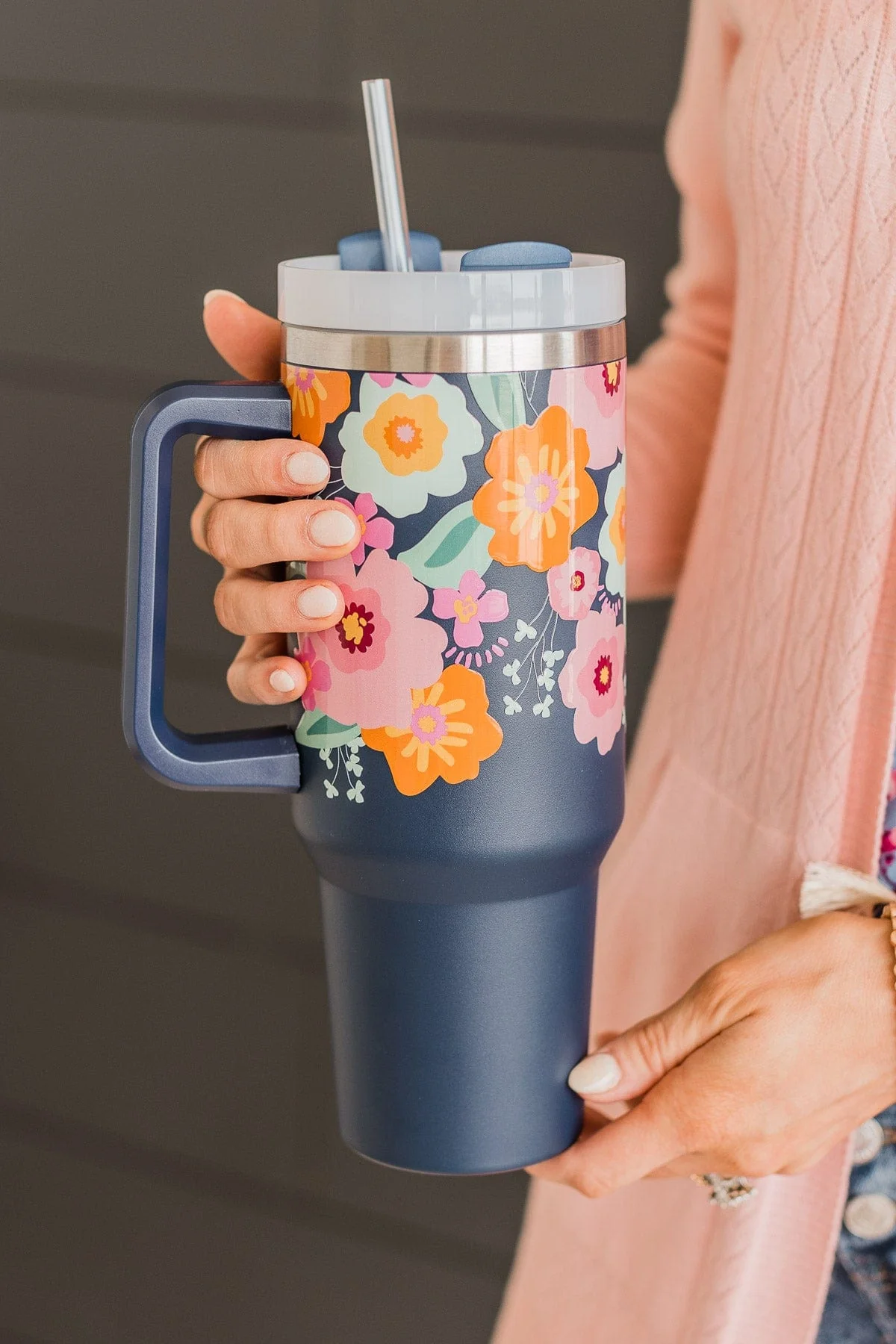 The Darling Effect Travel Tumbler- Navy Floral - Image 2