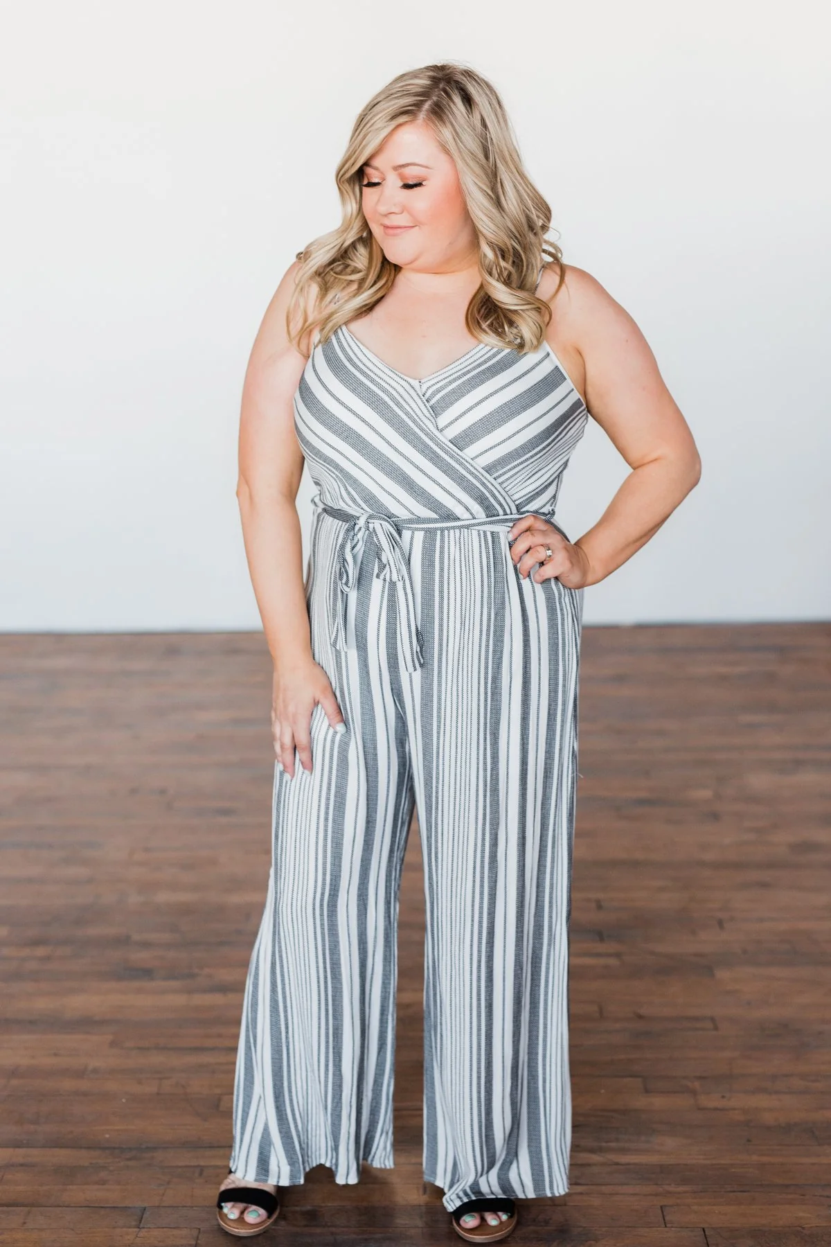 The Day Is Calling Striped Jumpsuit- Black & Ivory - Image 2