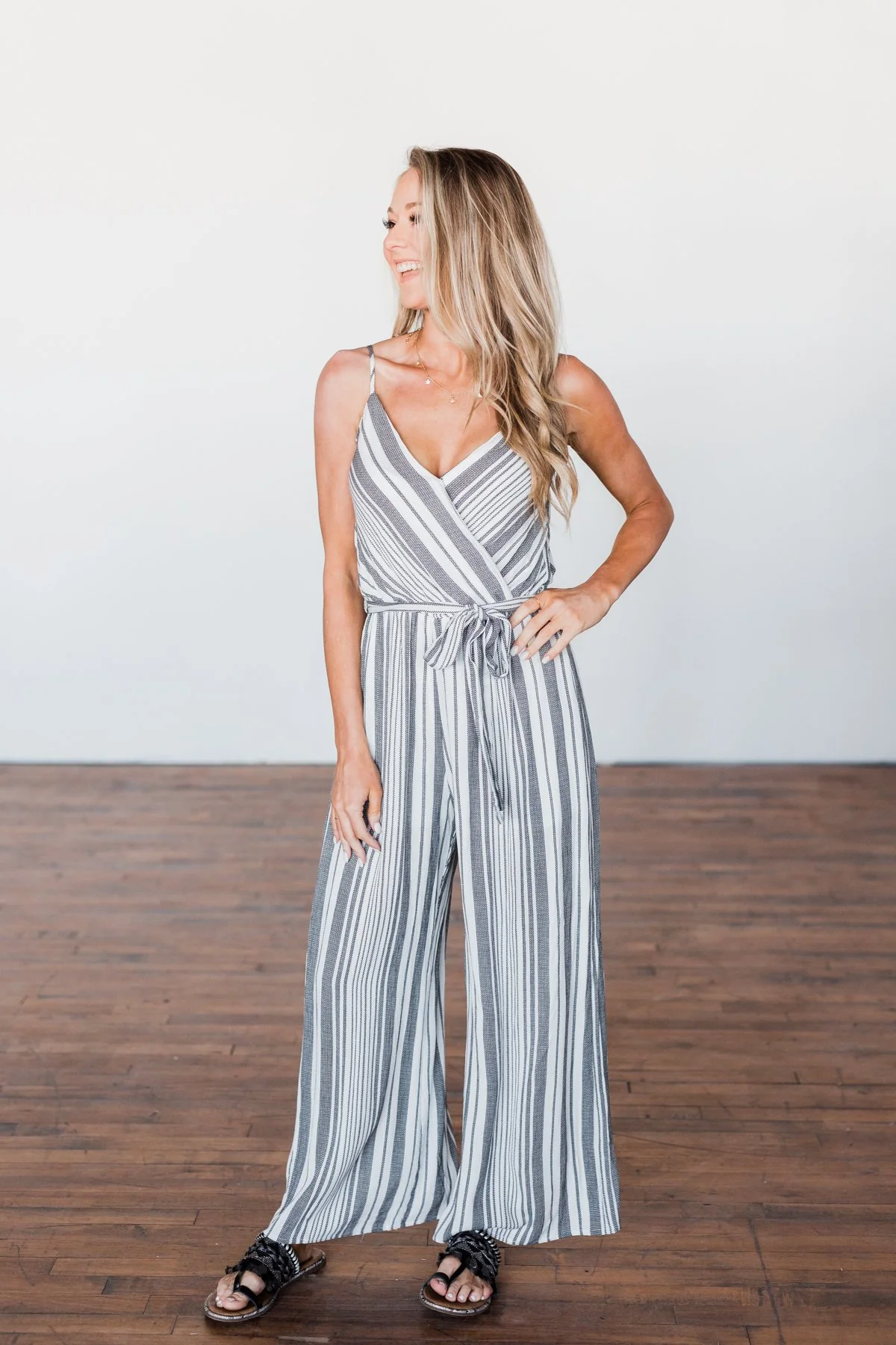 The Day Is Calling Striped Jumpsuit- Black & Ivory - Image 7