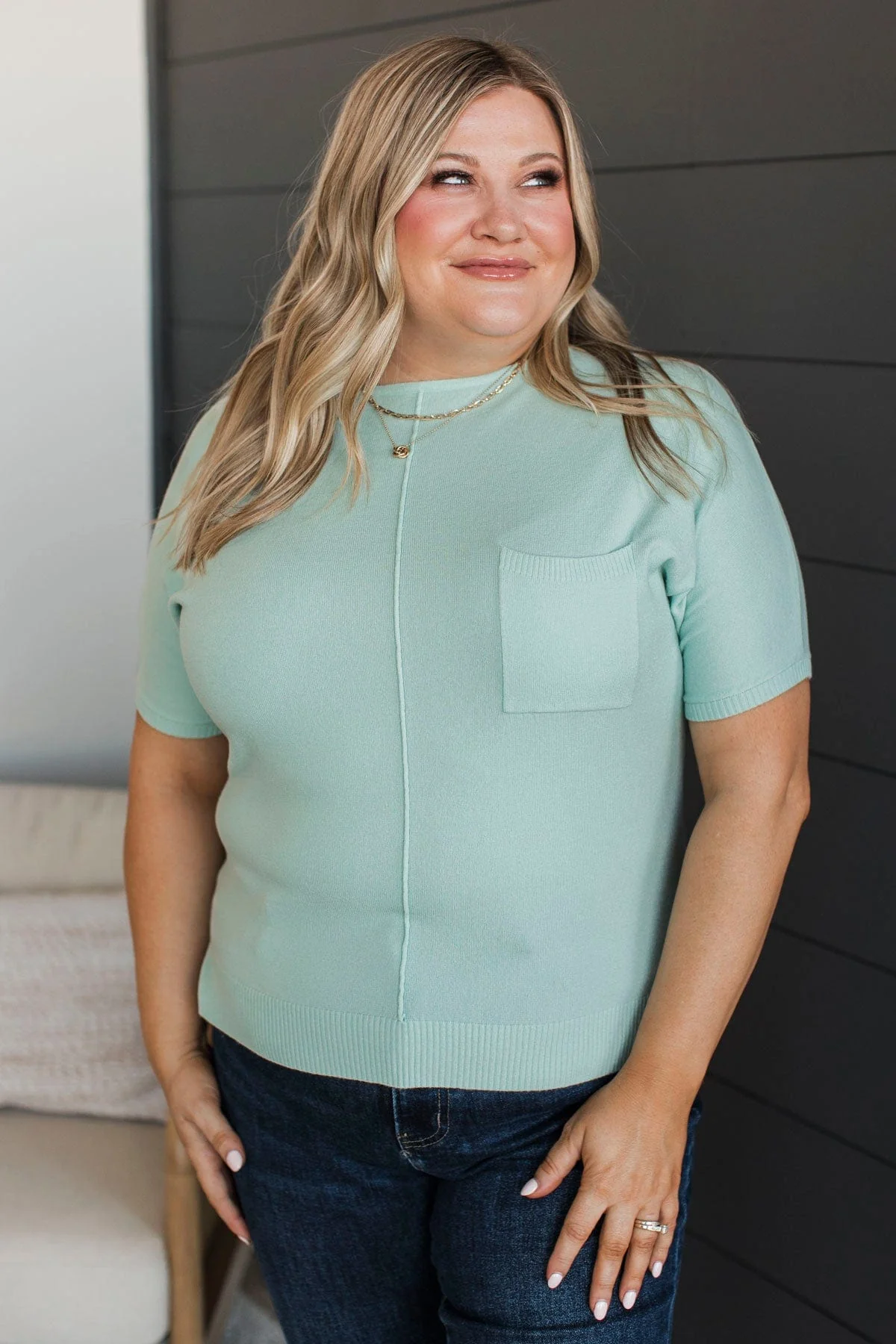 The Fairest Of Them All Pocket Top- Dusty Mint - Image 2