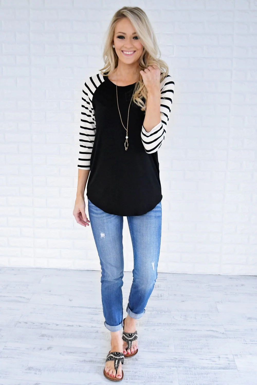 The Feeling is Mutual Black Striped Top - Image 2