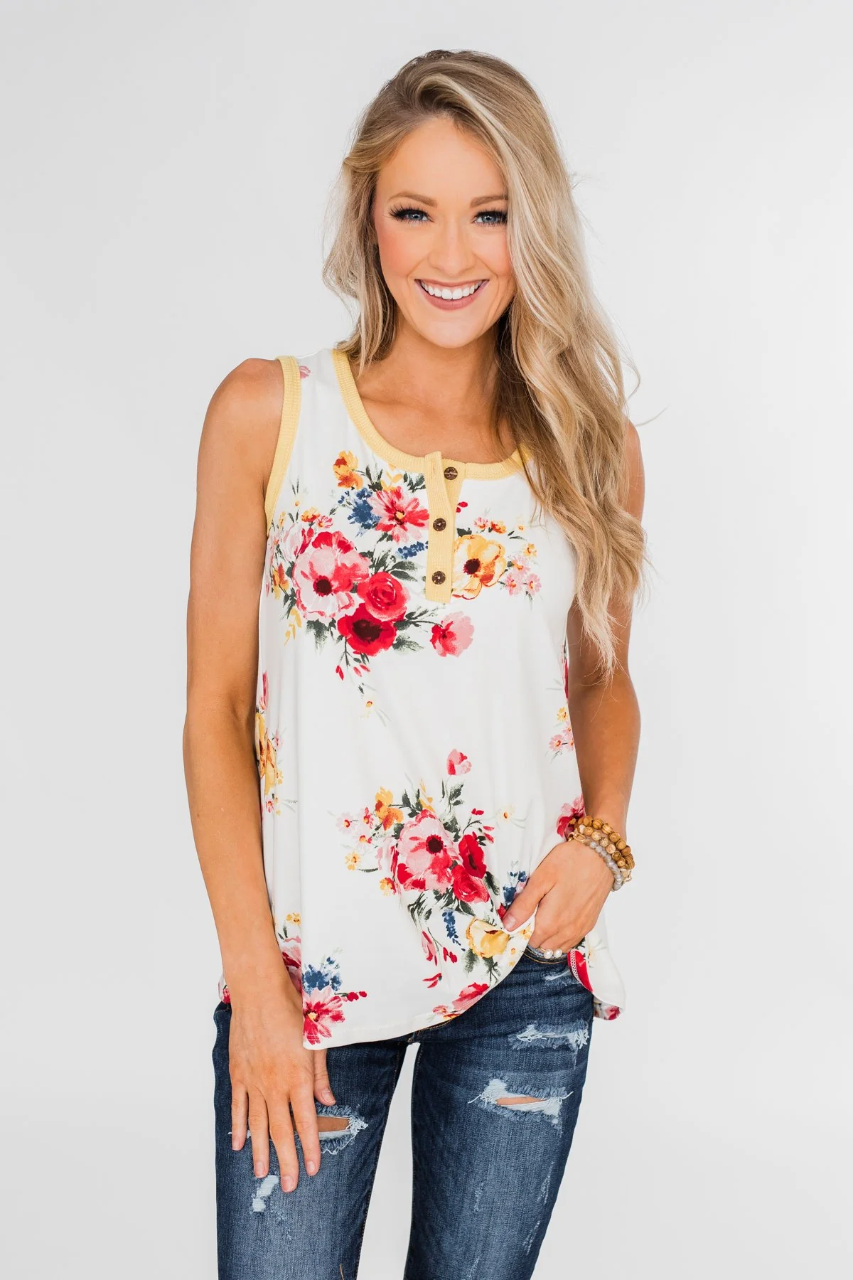 The Life I'm Living Floral Tank Top- Yellow - Image 2