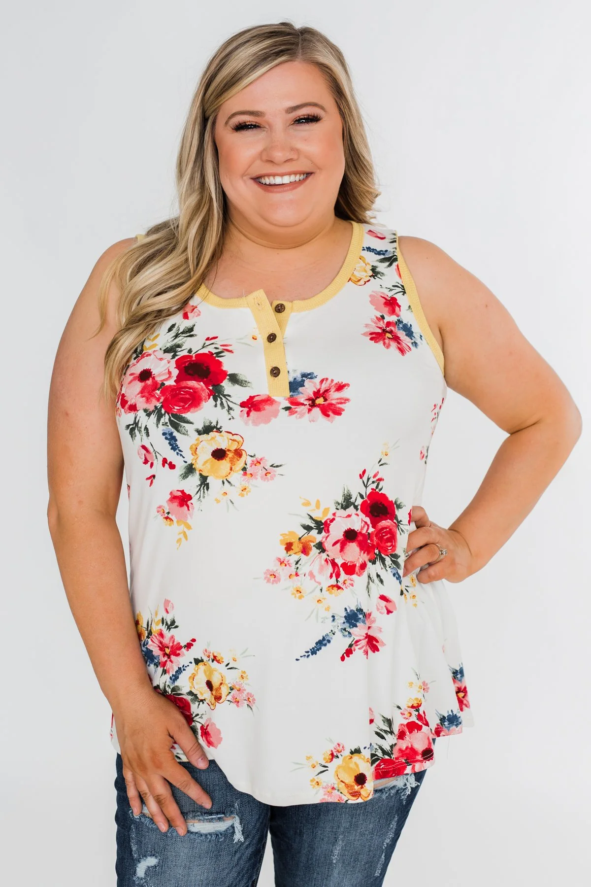 The Life I'm Living Floral Tank Top- Yellow - Image 3