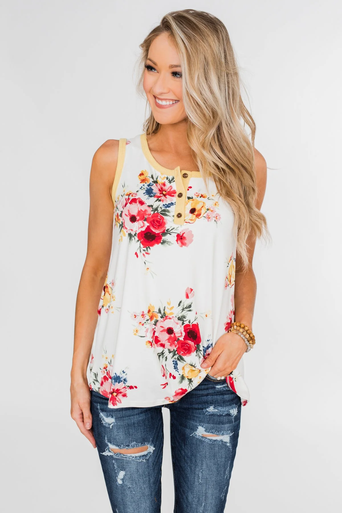 The Life I'm Living Floral Tank Top- Yellow - Image 4