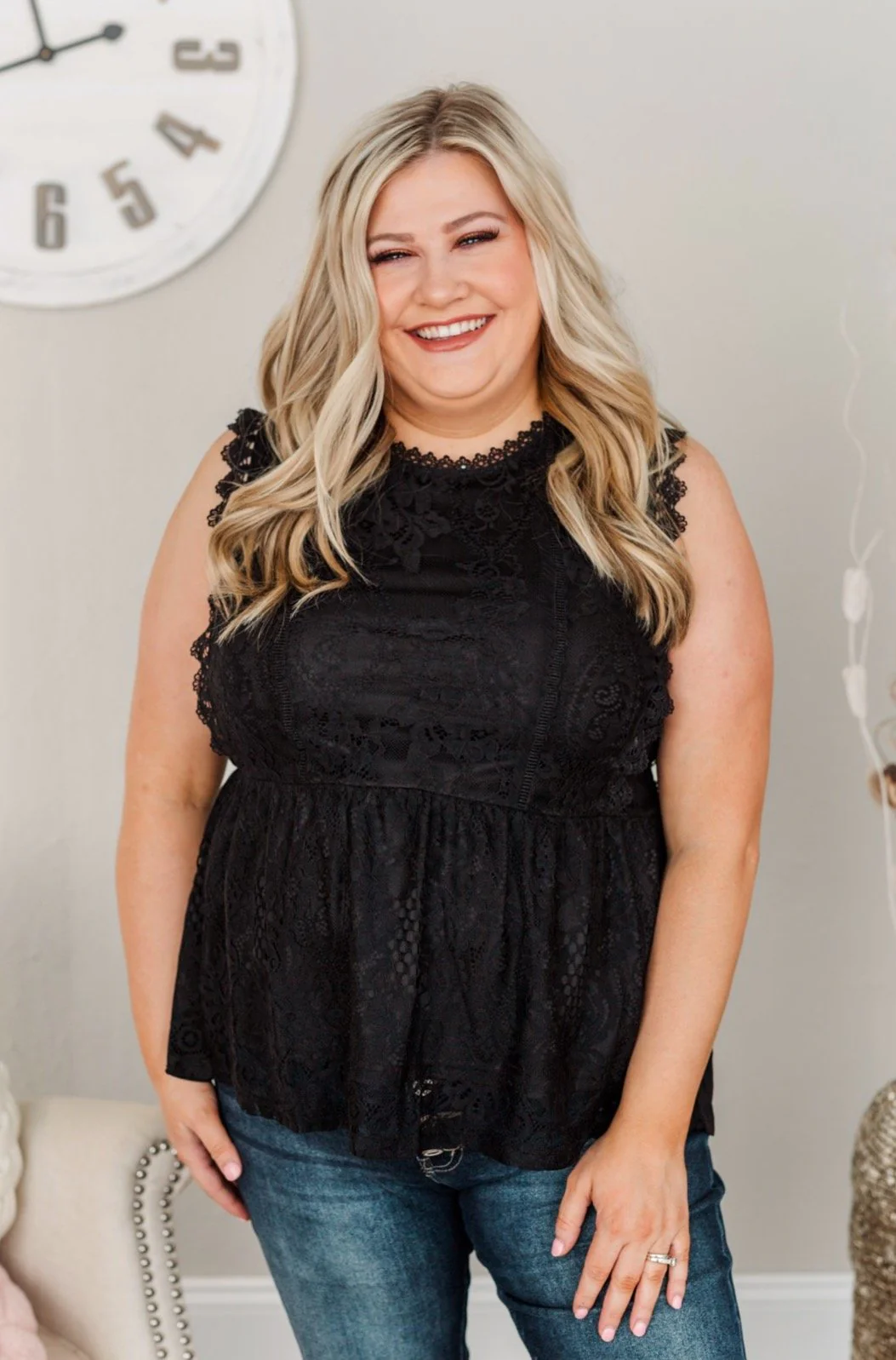 The Moment We Met Lace Sleeveless Blouse- Black - Image 2