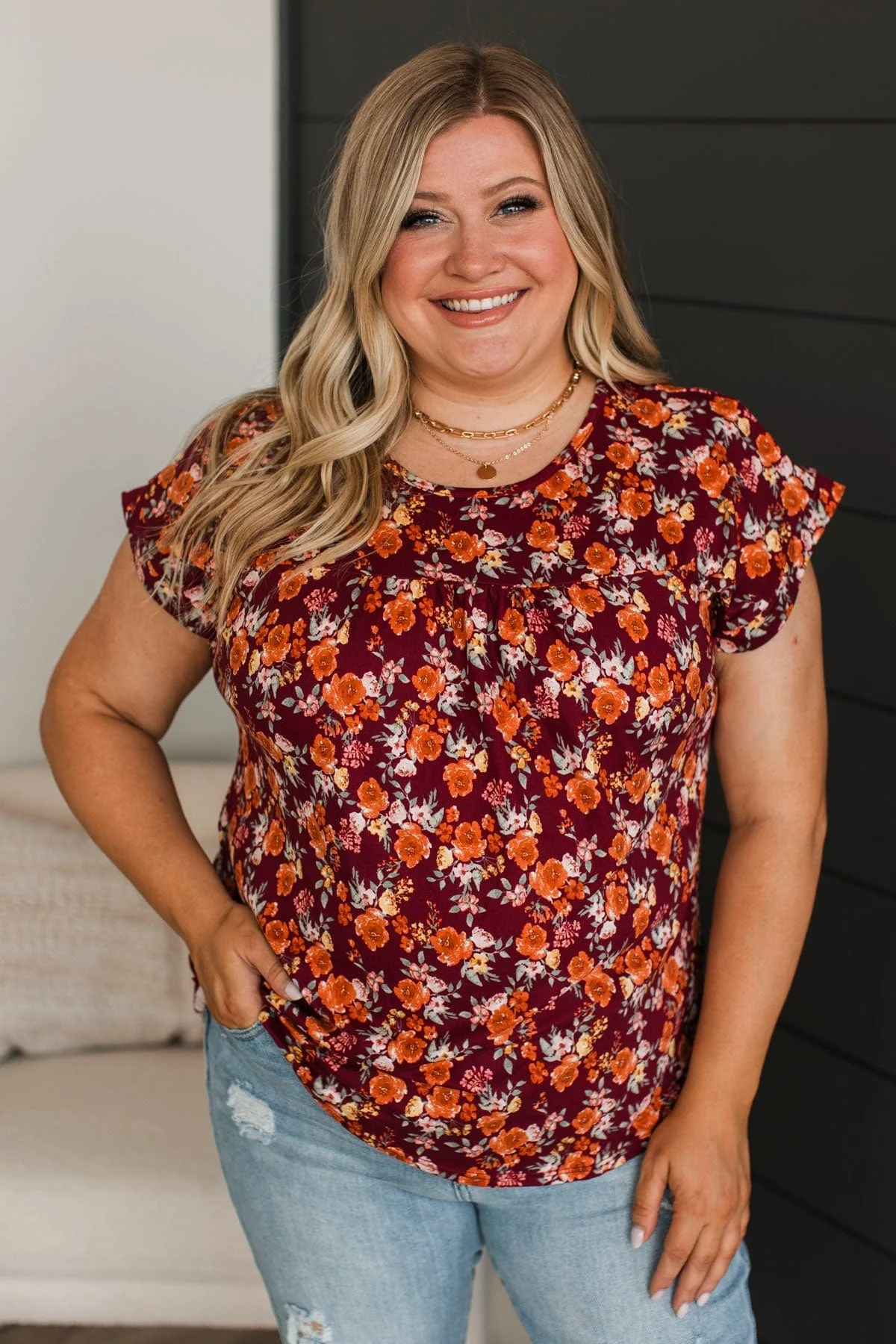 The Moment You Smiled Floral Top- Rust & Burgundy