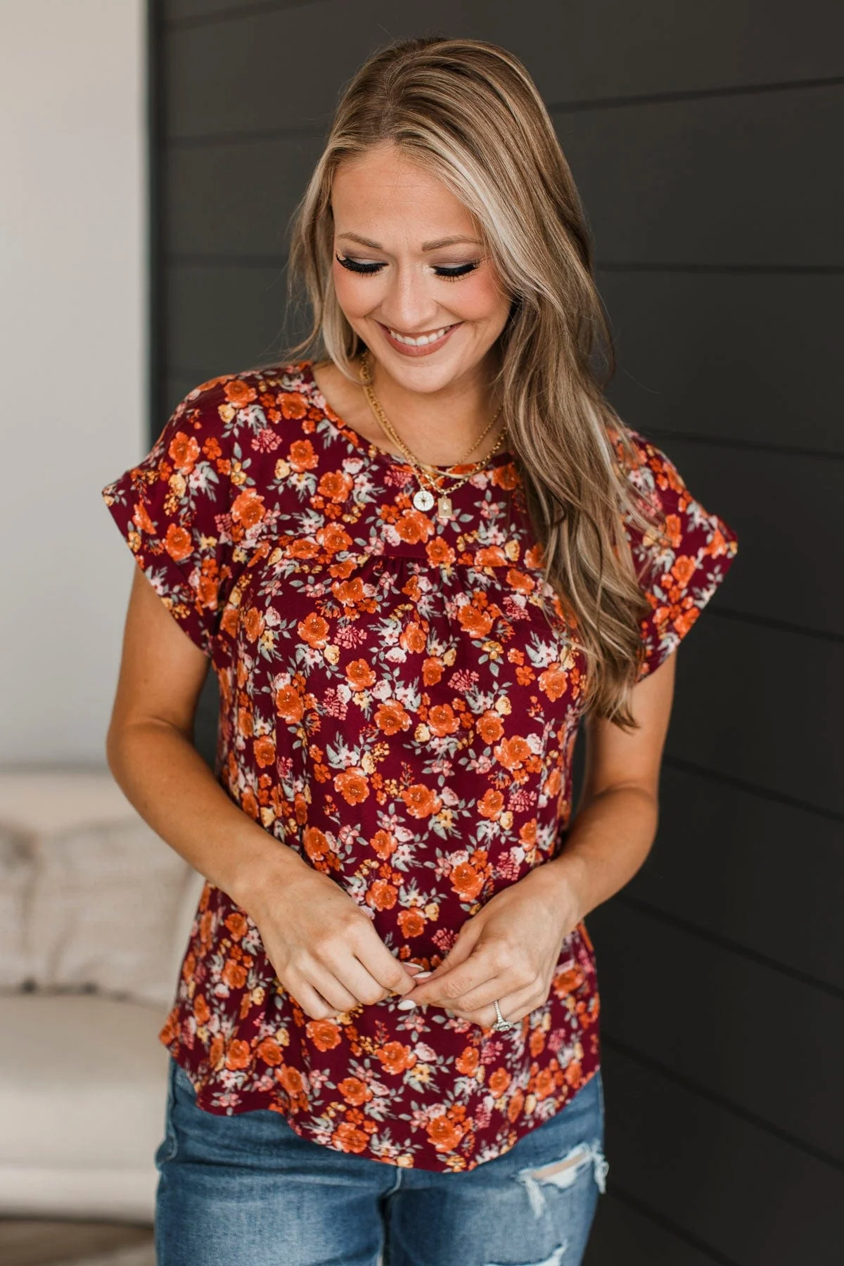 The Moment You Smiled Floral Top- Rust & Burgundy - Image 2