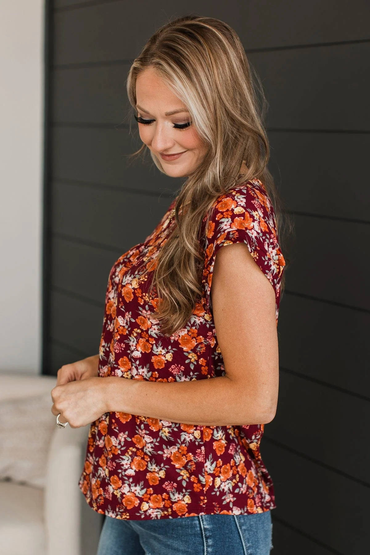 The Moment You Smiled Floral Top- Rust & Burgundy - Image 5