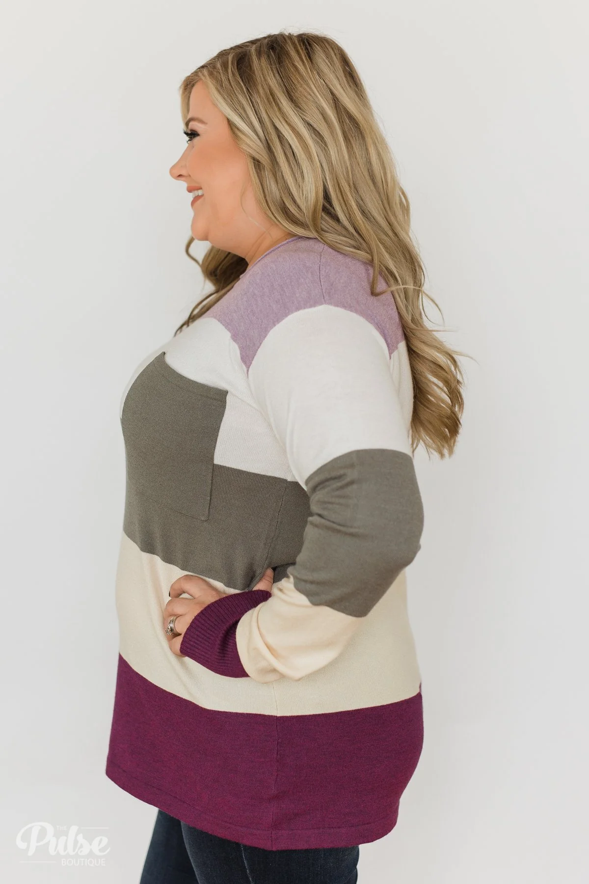 The Next Step Color Block Sweater- Purple, Ivory, Sage - Image 10