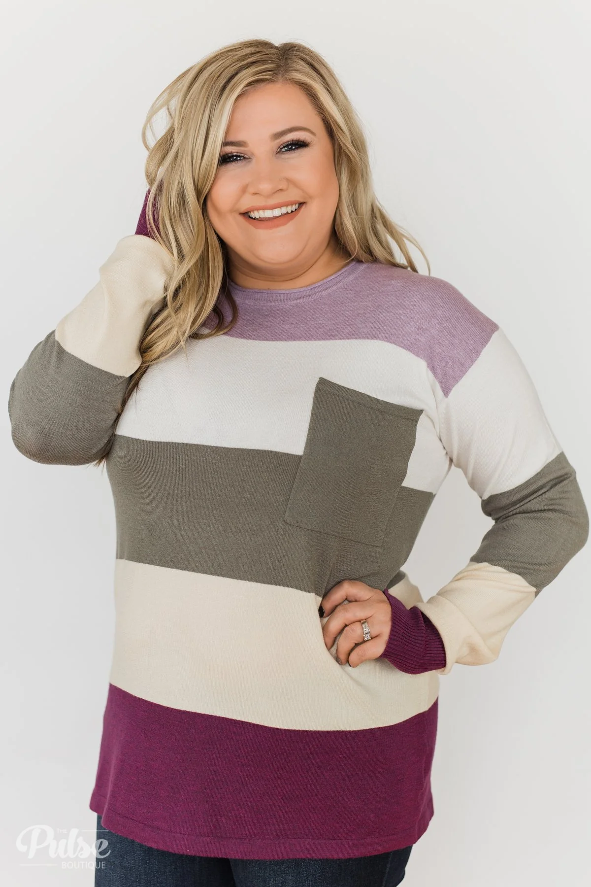 The Next Step Color Block Sweater- Purple, Ivory, Sage - Image 2