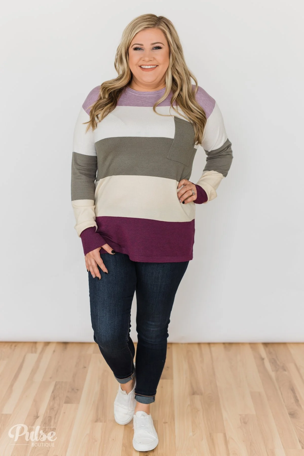 The Next Step Color Block Sweater- Purple, Ivory, Sage - Image 3