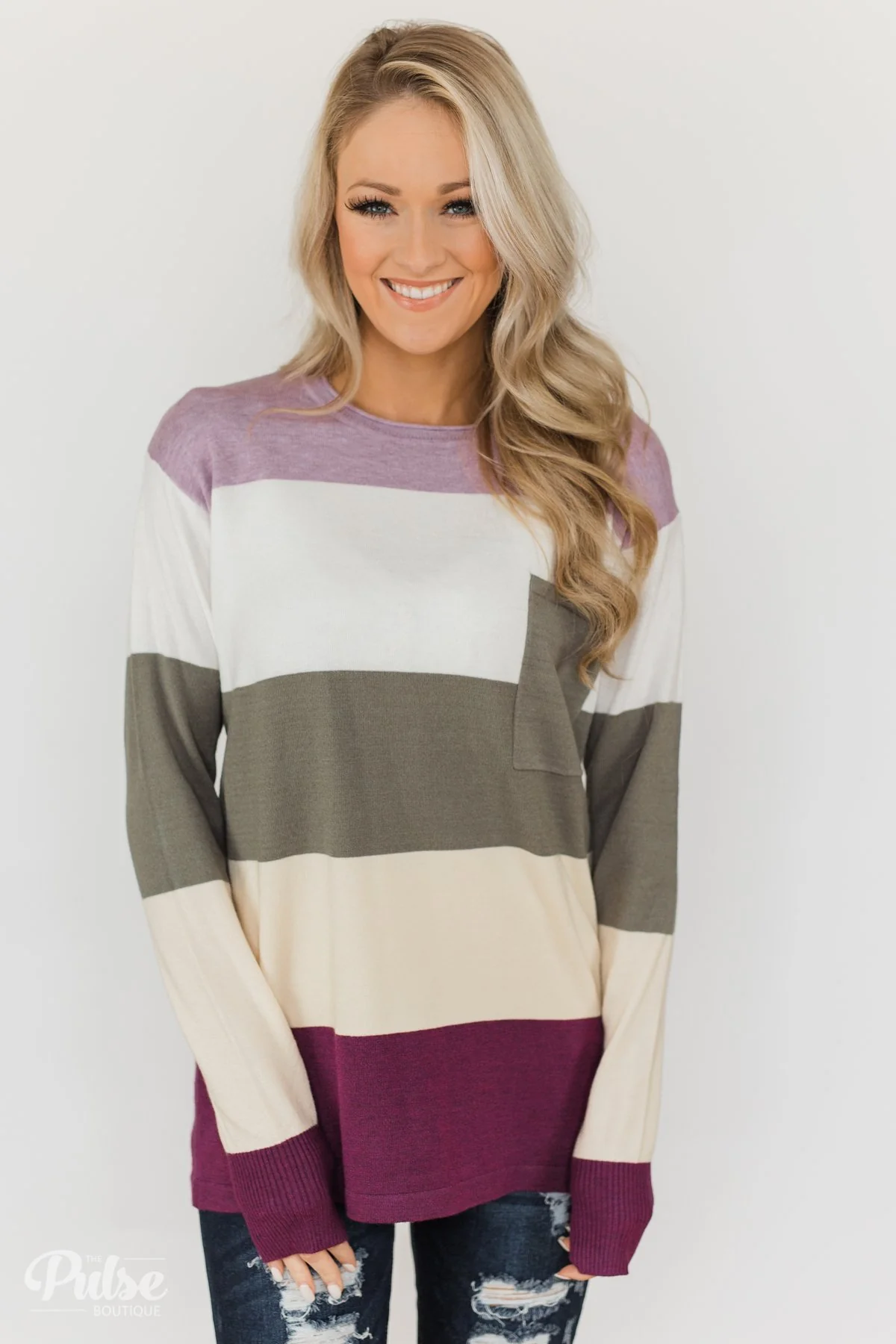 The Next Step Color Block Sweater- Purple, Ivory, Sage - Image 4