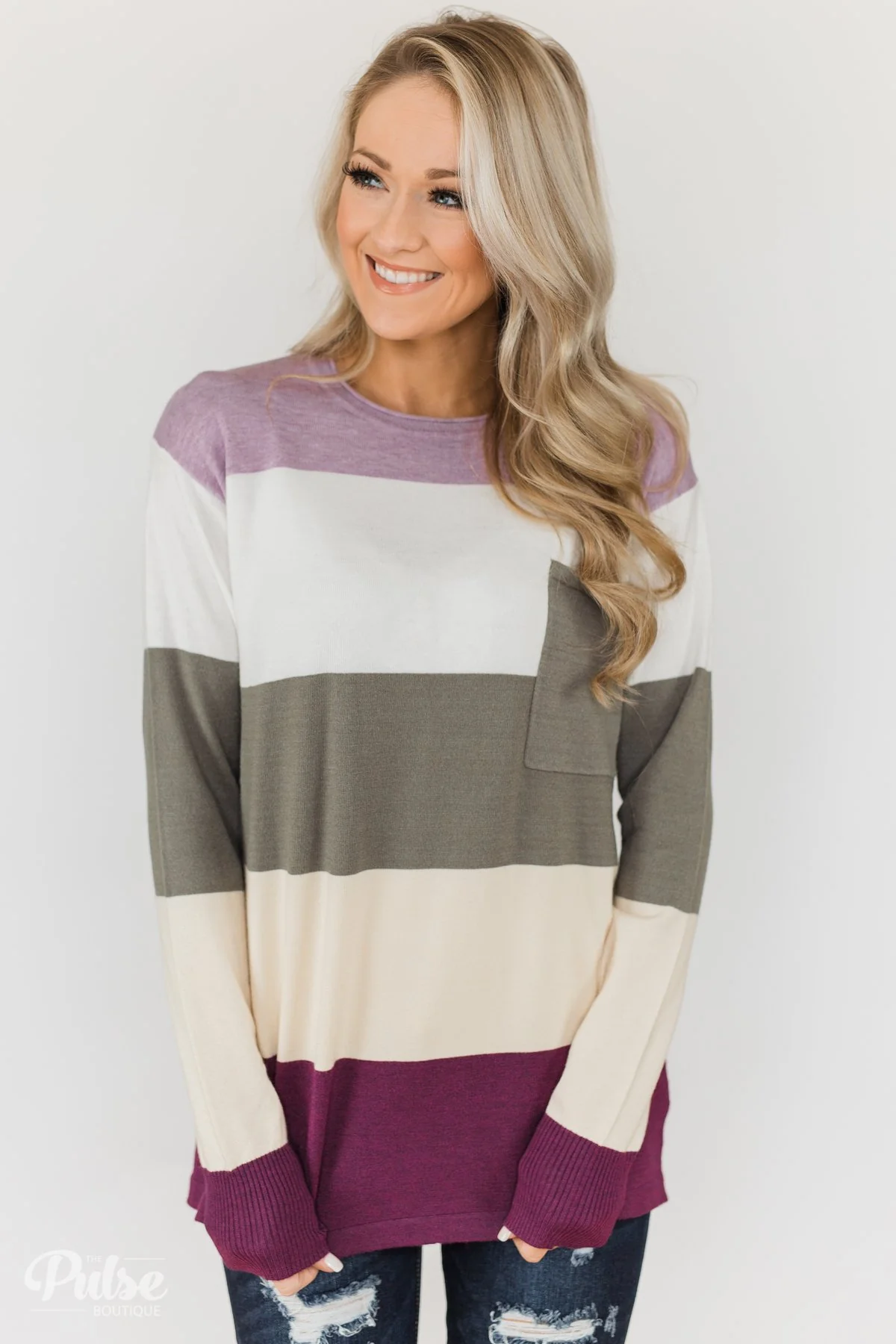 The Next Step Color Block Sweater- Purple, Ivory, Sage - Image 5