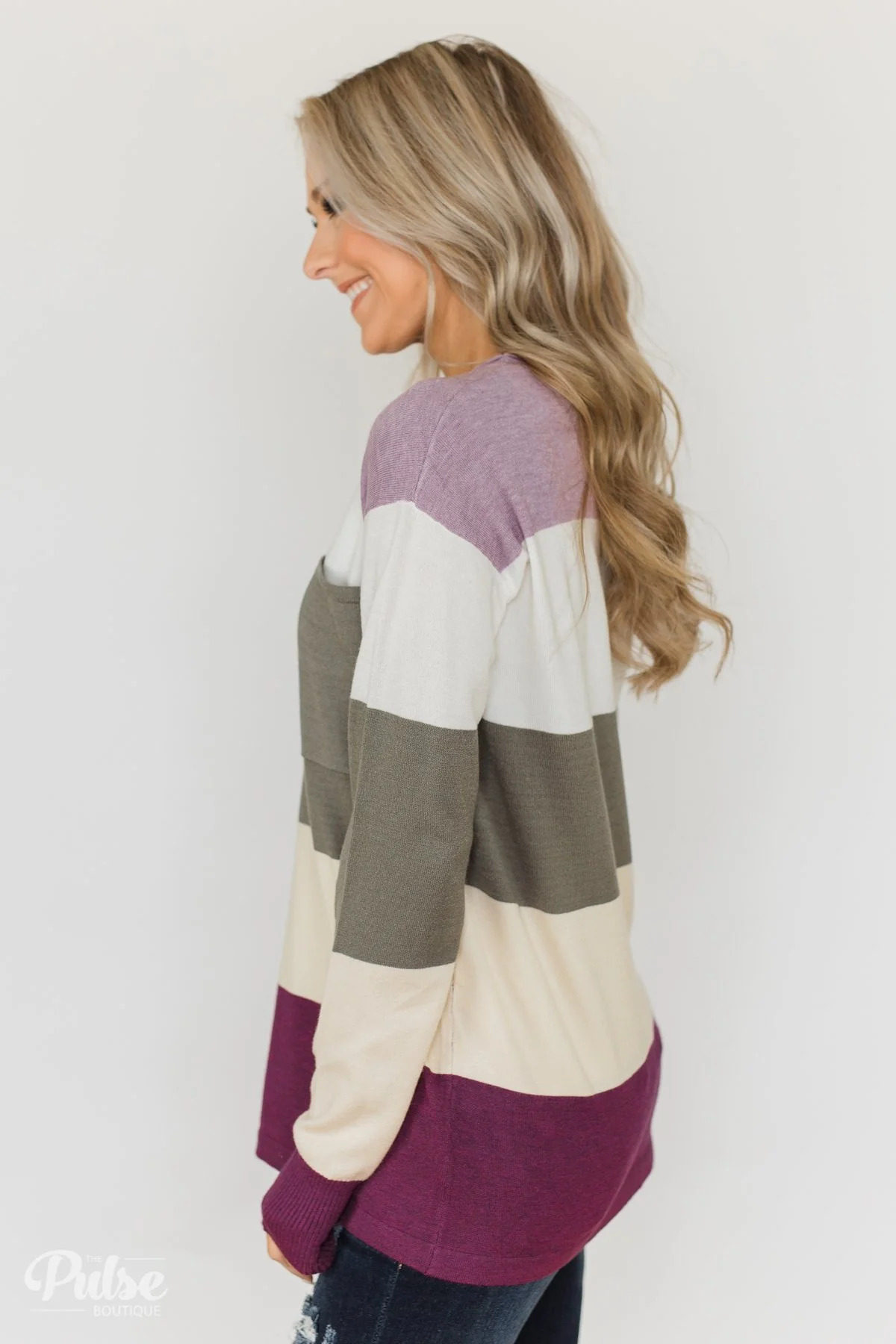 The Next Step Color Block Sweater- Purple, Ivory, Sage - Image 6