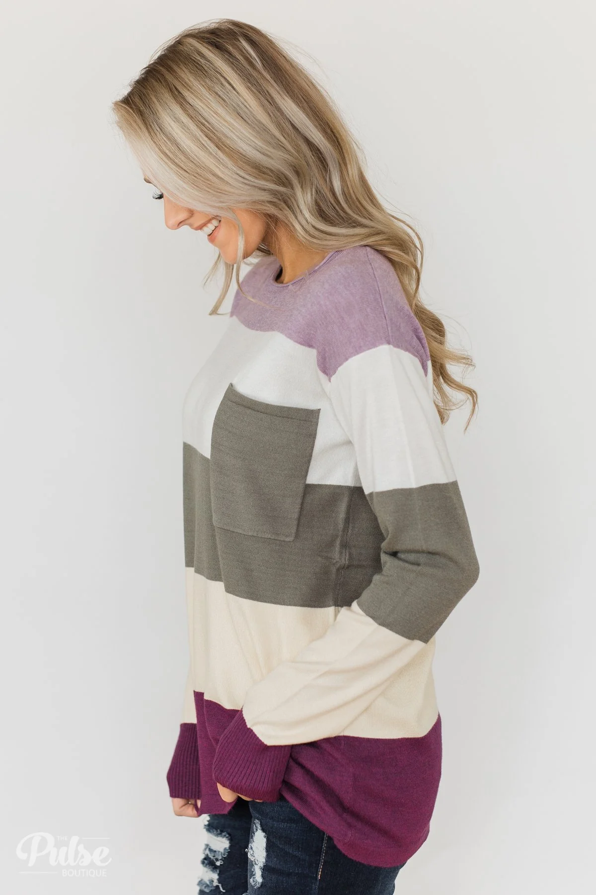 The Next Step Color Block Sweater- Purple, Ivory, Sage - Image 7