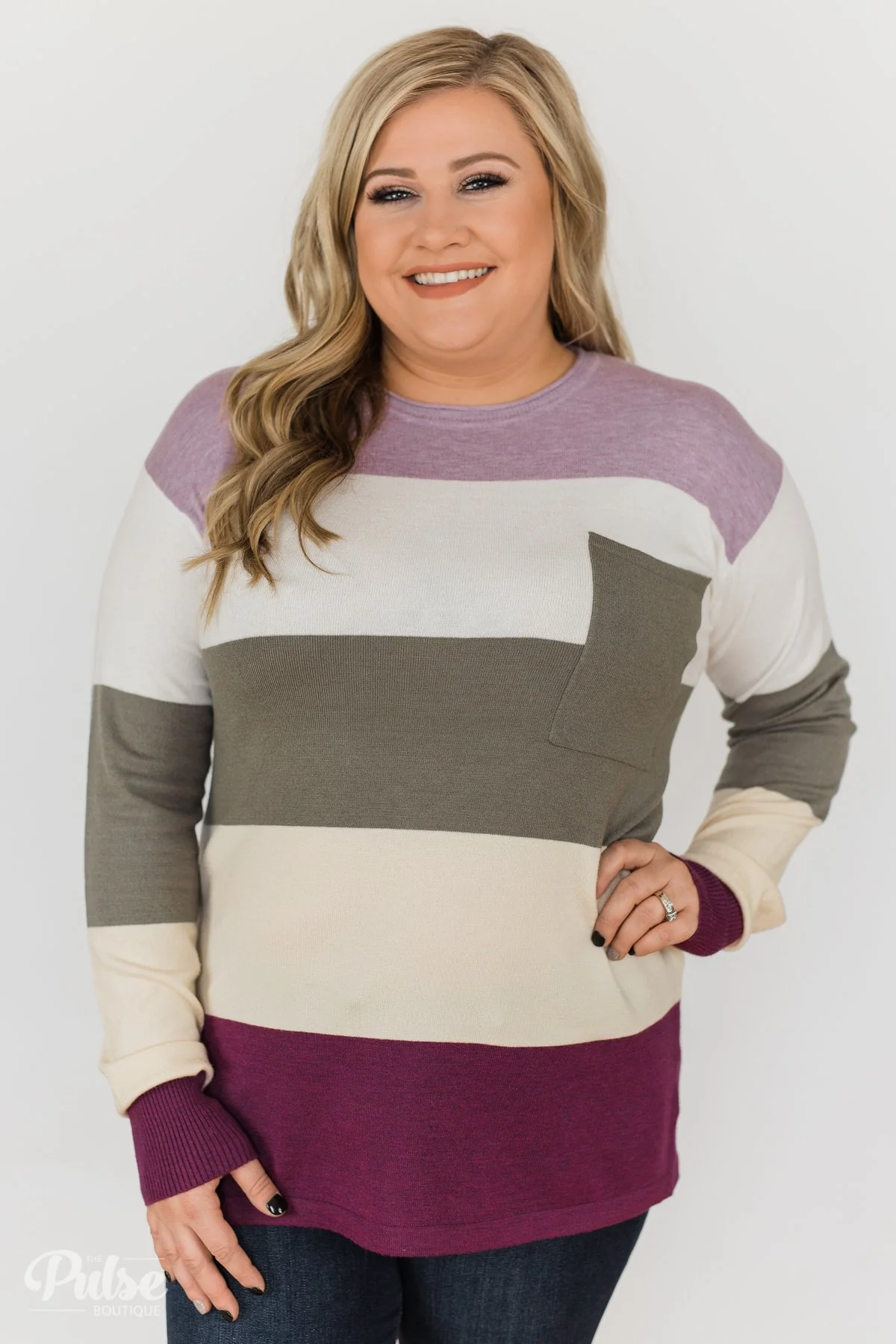 The Next Step Color Block Sweater- Purple, Ivory, Sage - Image 9