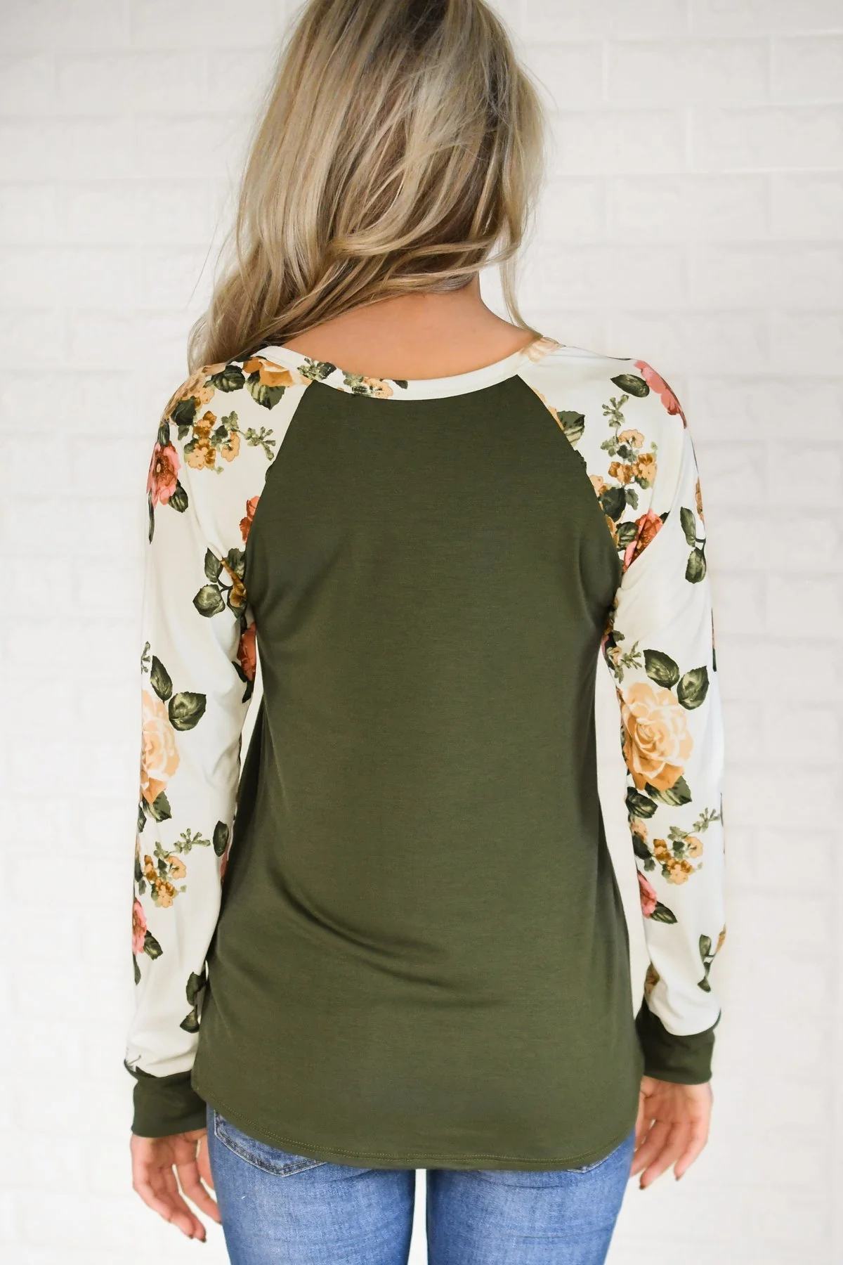The One for Me Floral Sleeve Olive Top - Image 5