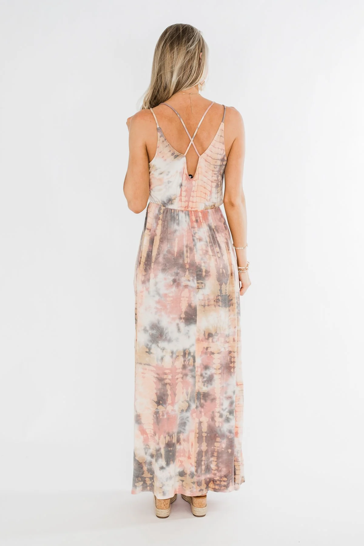 The One Tie Dye Maxi Dress- Peach, Charcoal, Ivory - Image 10