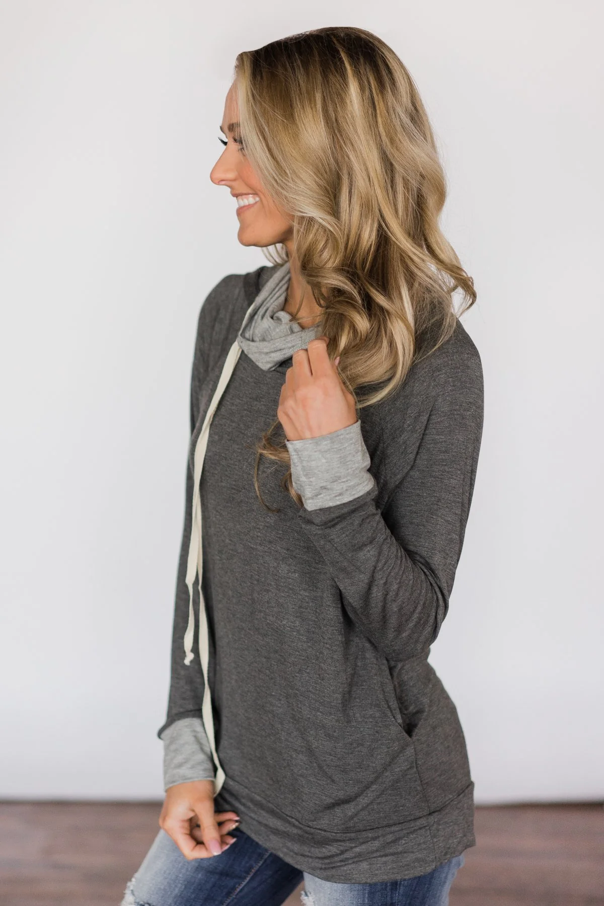 The Only One I Want Charcoal Cowl Neck Top - Image 3